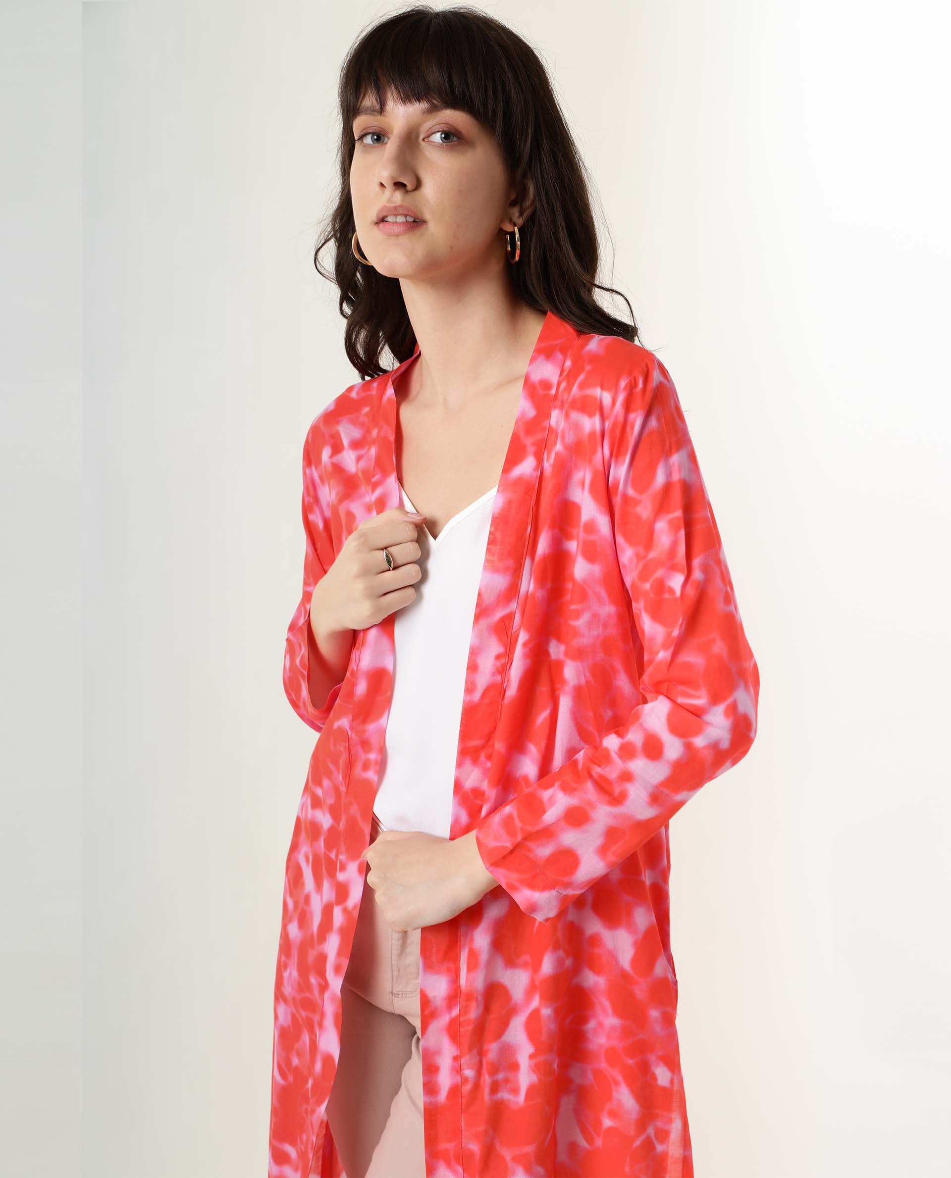 Rareism Women's Lays Red Cotton Collarless Regular Fit Outer Wear - Image 3