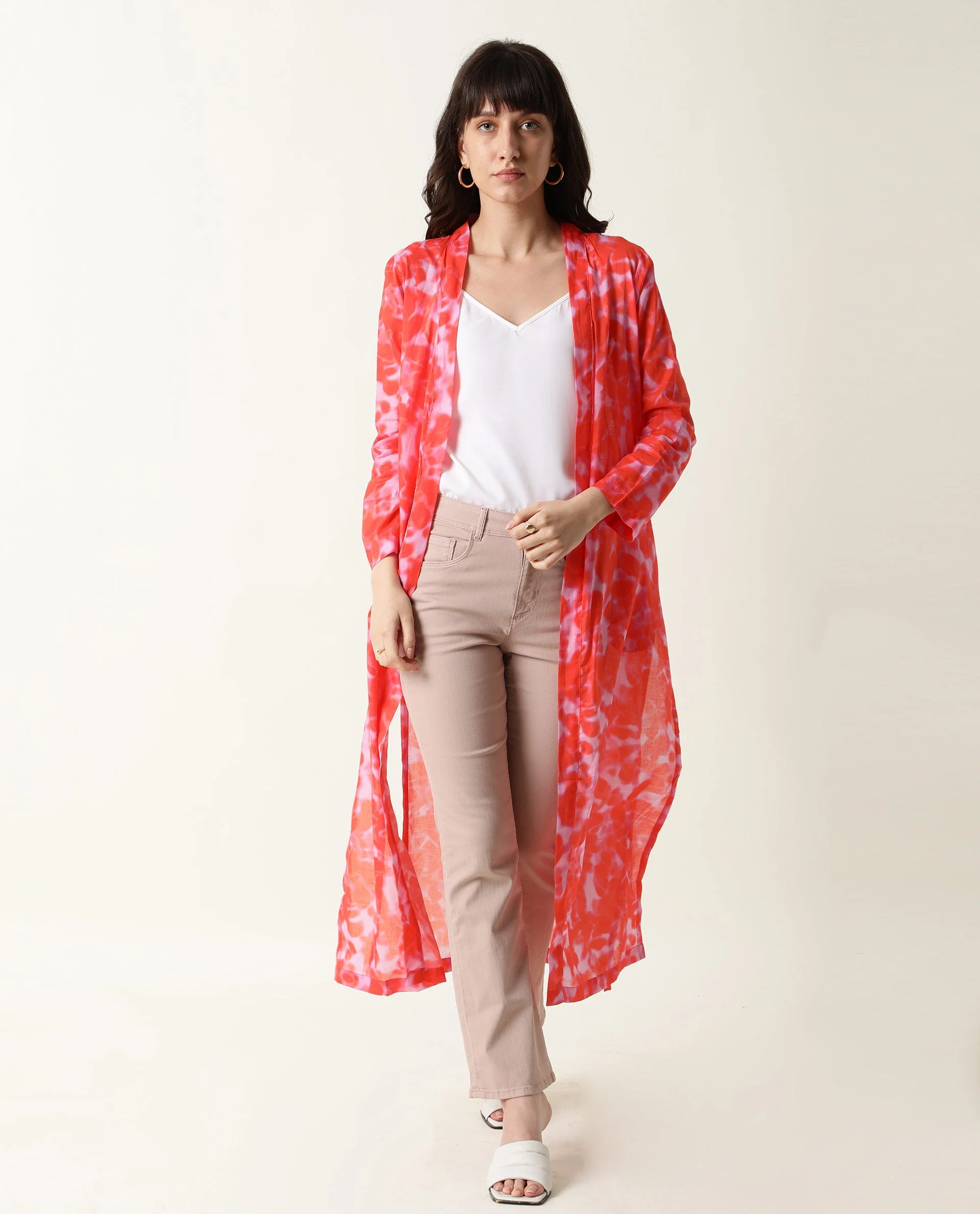 Rareism Women's Lays Red Cotton Collarless Regular Fit Outer Wear - Image 4