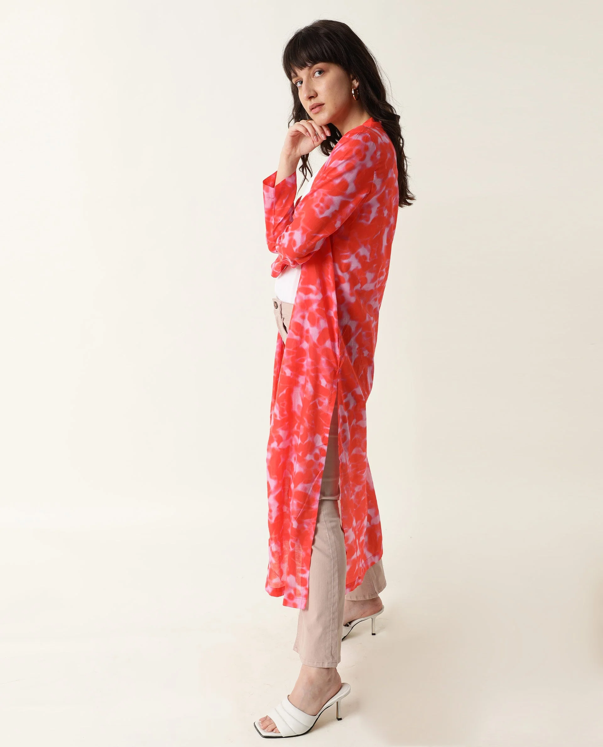 Rareism Women's Lays Red Cotton Collarless Regular Fit Outer Wear - Image 5