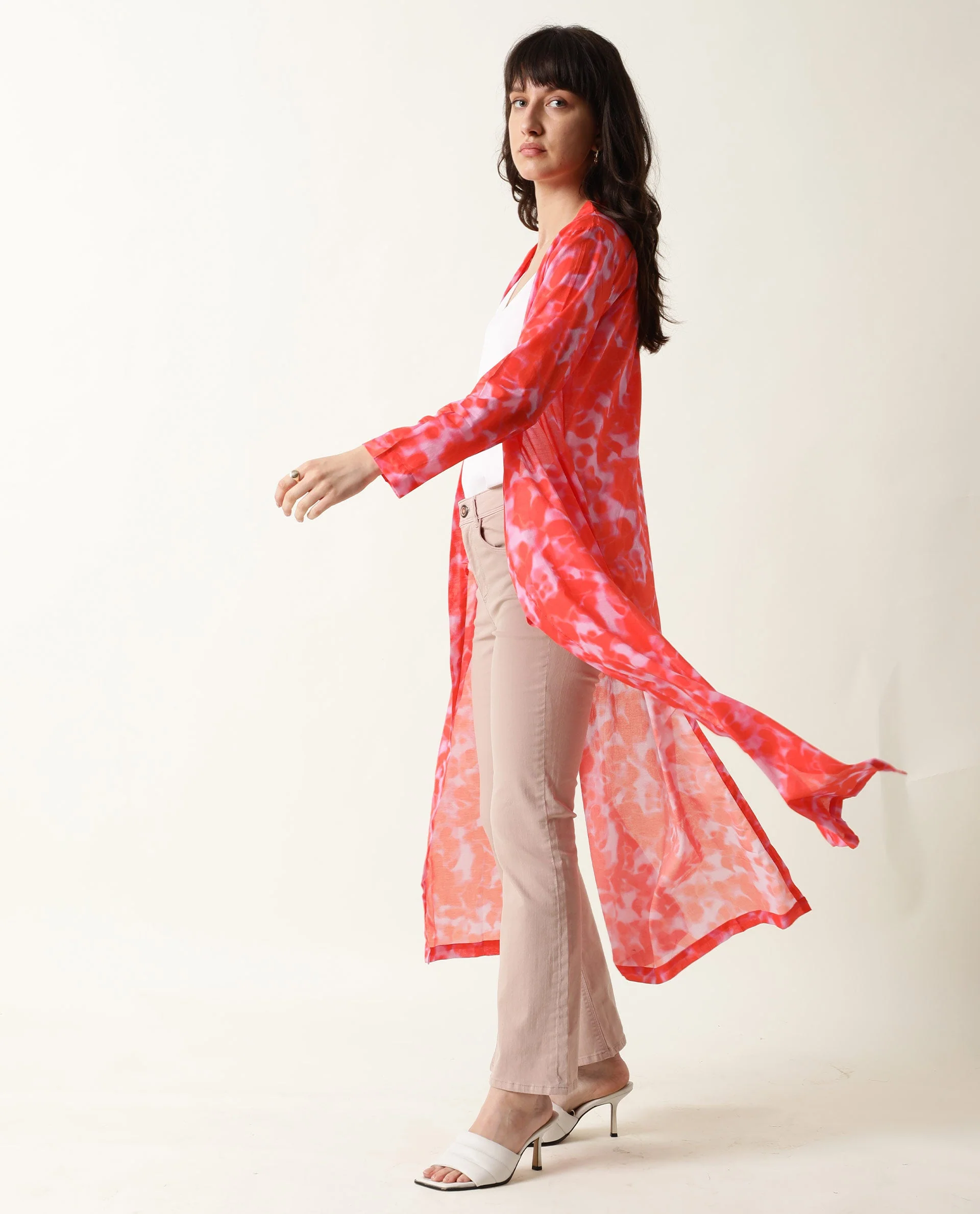 Rareism Women's Lays Red Cotton Collarless Regular Fit Outer Wear - Image 6