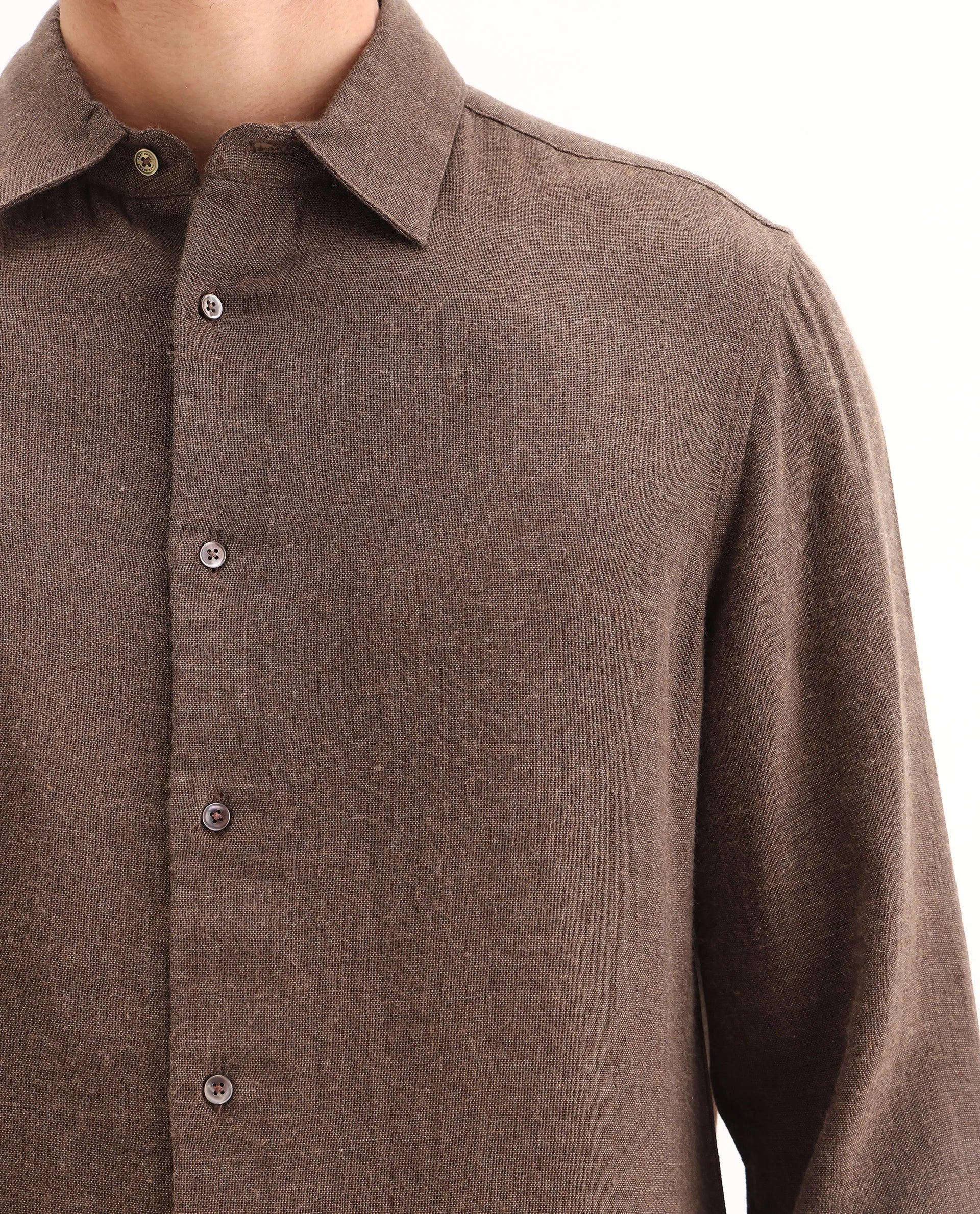 Rare Rabbit Men's Layt Dark Brown Cotton Blend Fabric Spread Collar Regular Fit Plain Shirt - Image 3
