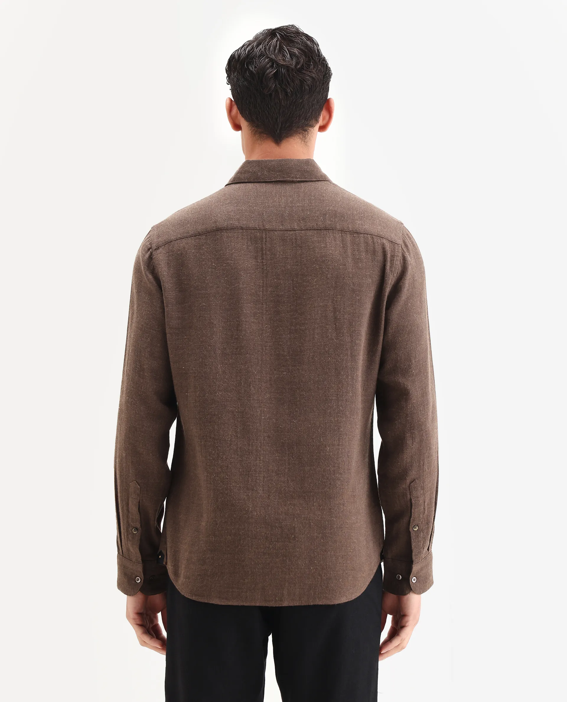 Rare Rabbit Men's Layt Dark Brown Cotton Blend Fabric Spread Collar Regular Fit Plain Shirt - Image 7