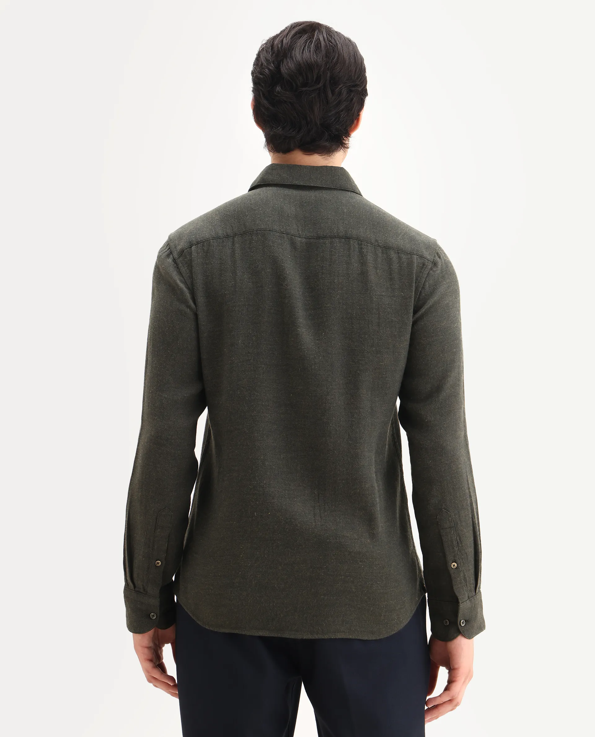 Rare Rabbit Men's Layt Dark Green Cotton Blend Fabric Spread Collar Regular Fit Plain Shirt - Image 7