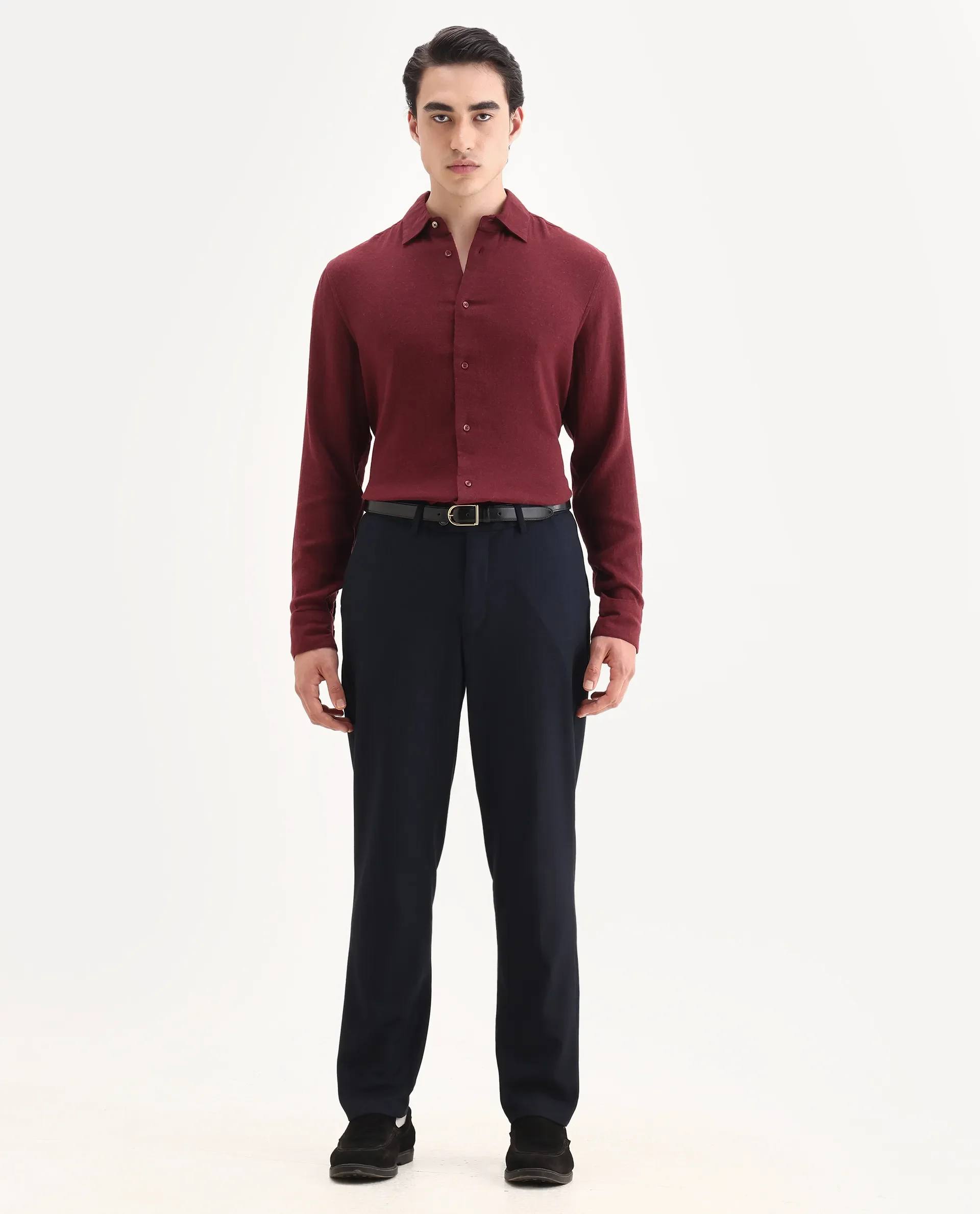 Rare Rabbit Men's Layt Red Cotton Blend Fabric Spread Collar Regular Fit Plain Shirt - Image 2