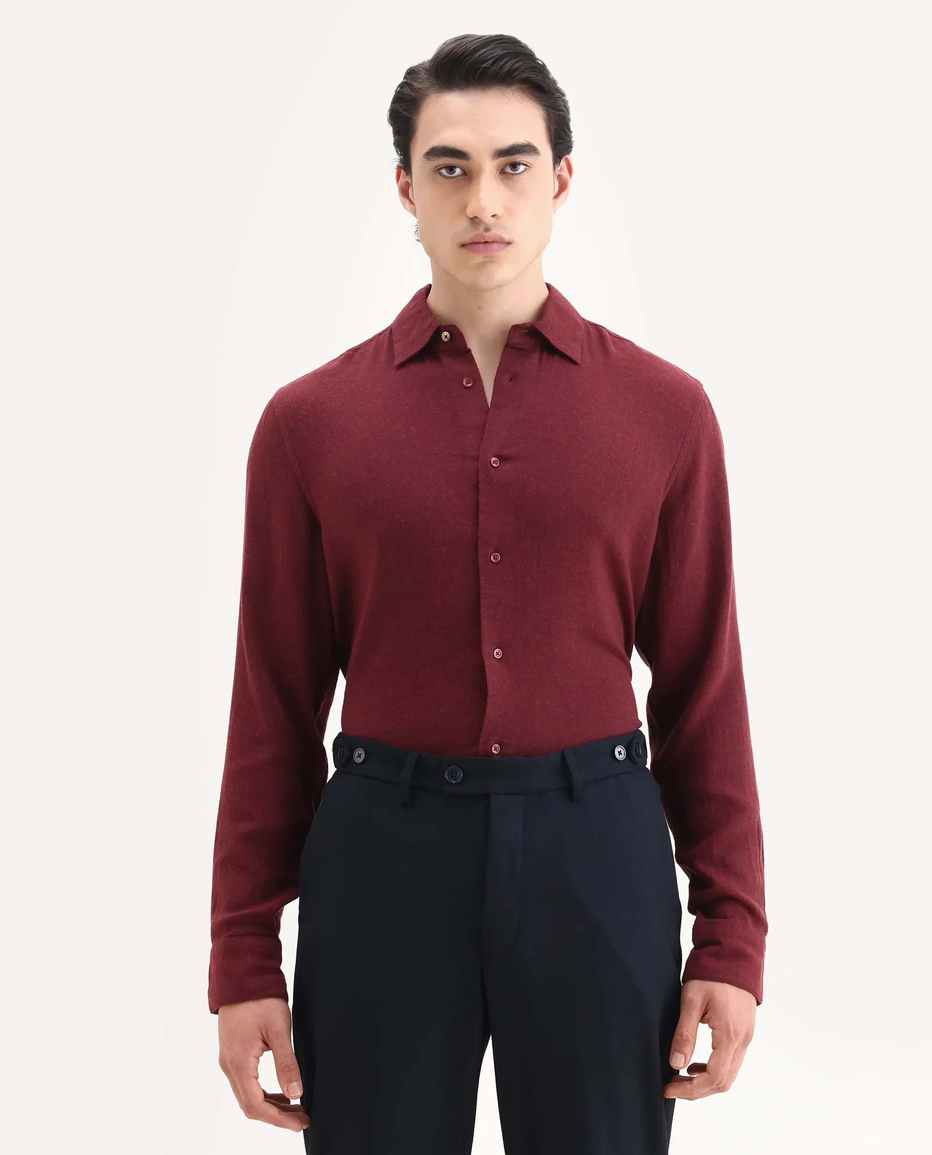 Rare Rabbit Men's Layt Red Cotton Blend Fabric Spread Collar Regular Fit Plain Shirt - Image 4