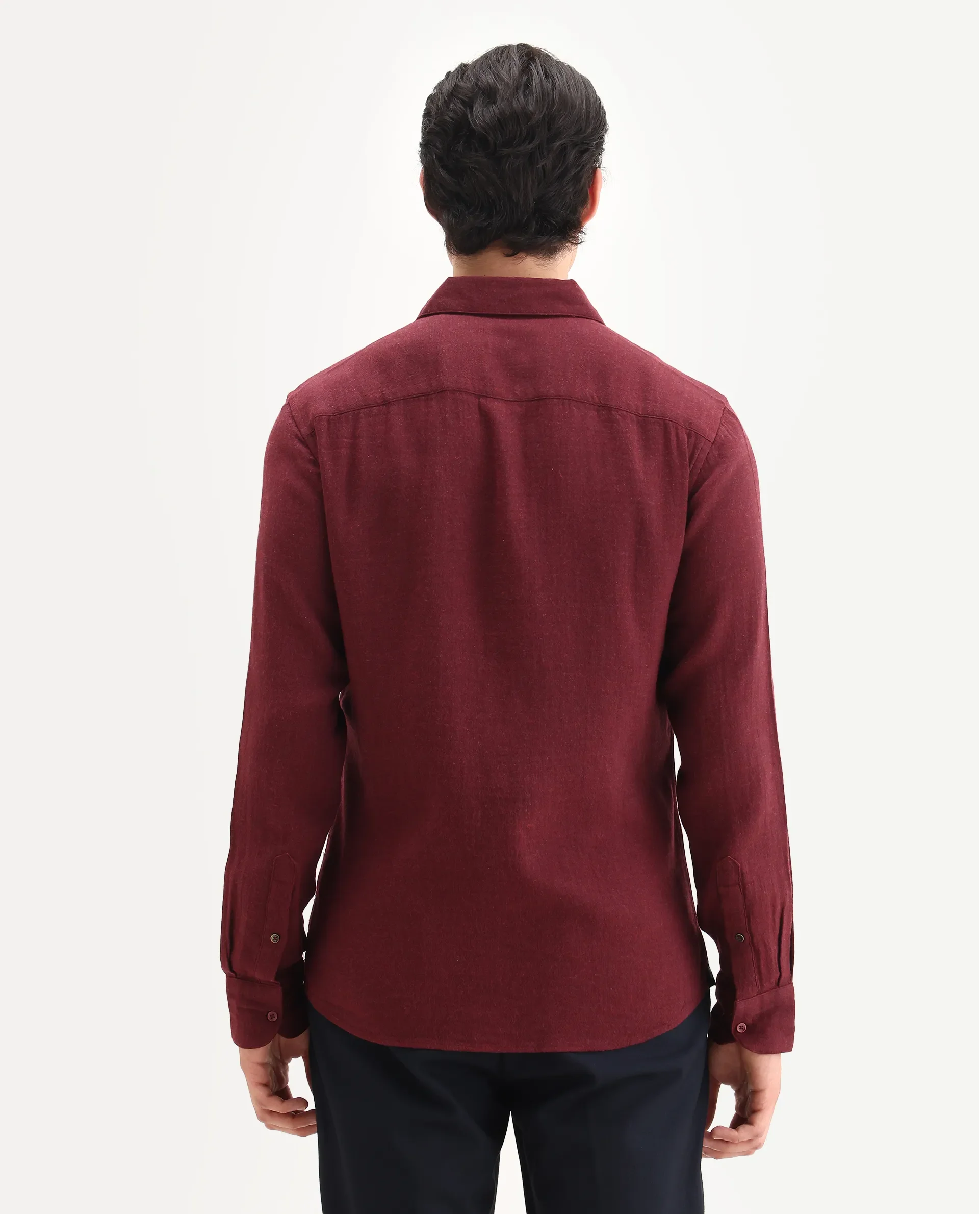 Rare Rabbit Men's Layt Red Cotton Blend Fabric Spread Collar Regular Fit Plain Shirt - Image 7
