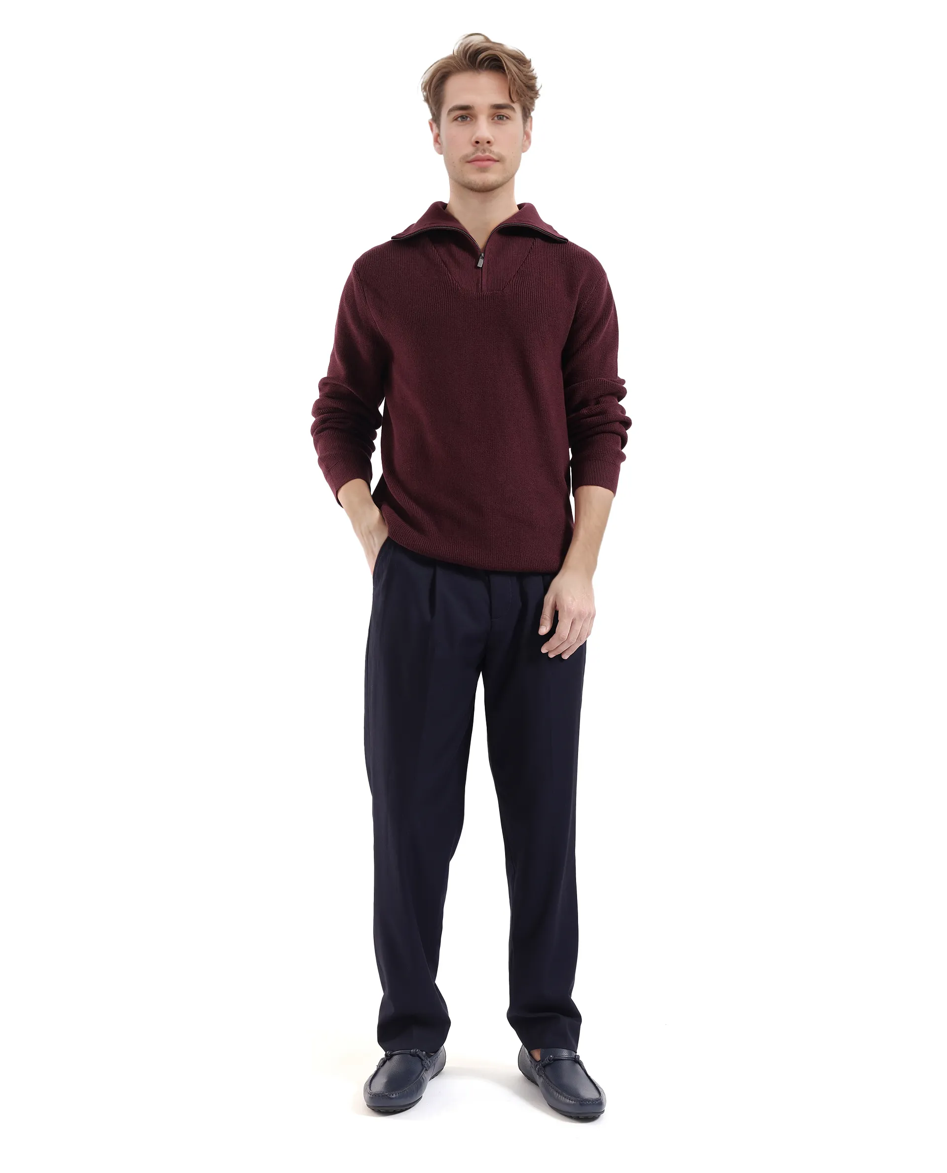 Rare Rabbit Men's Laz Brown Cotton Plain Regular Fit Full Sleeve High Neck Sweater - Image 3