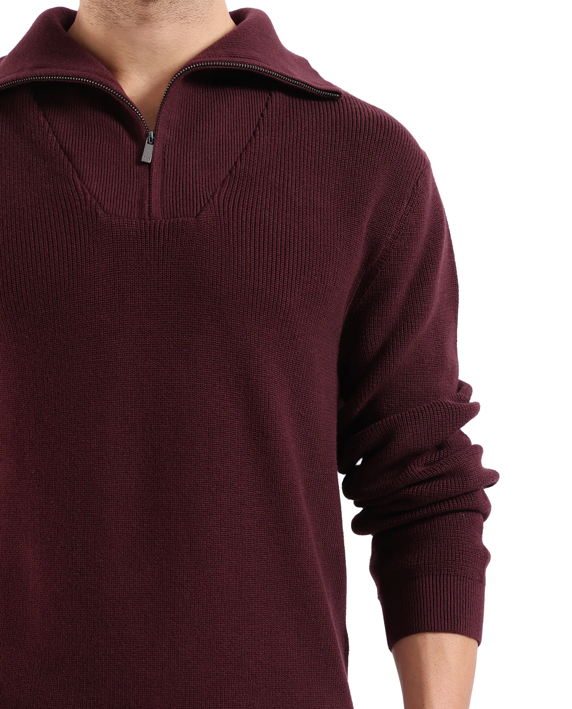 Rare Rabbit Men's Laz Brown Cotton Plain Regular Fit Full Sleeve High Neck Sweater - Image 4