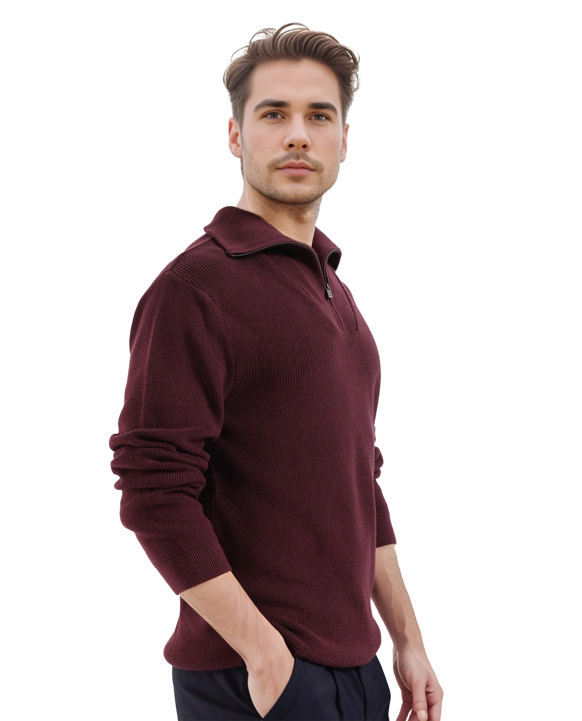 Rare Rabbit Men's Laz Brown Cotton Plain Regular Fit Full Sleeve High Neck Sweater - Image 6