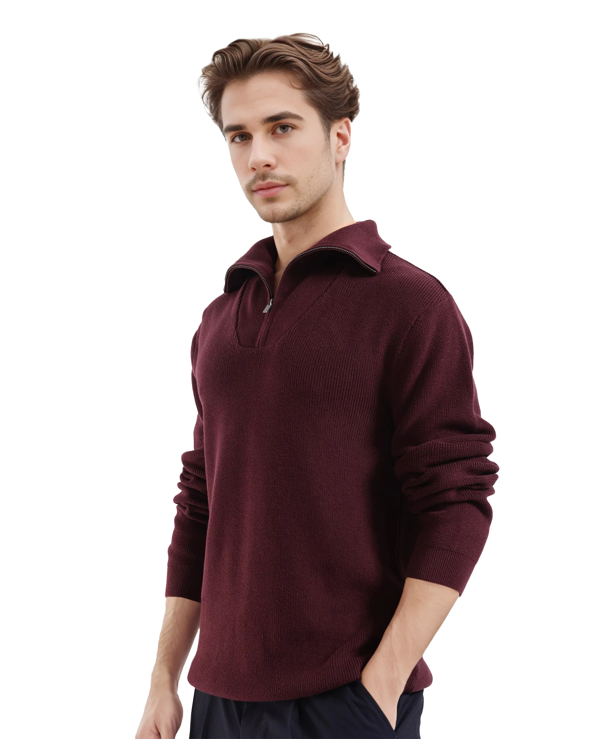 Rare Rabbit Men's Laz Brown Cotton Plain Regular Fit Full Sleeve High Neck Sweater - Image 9