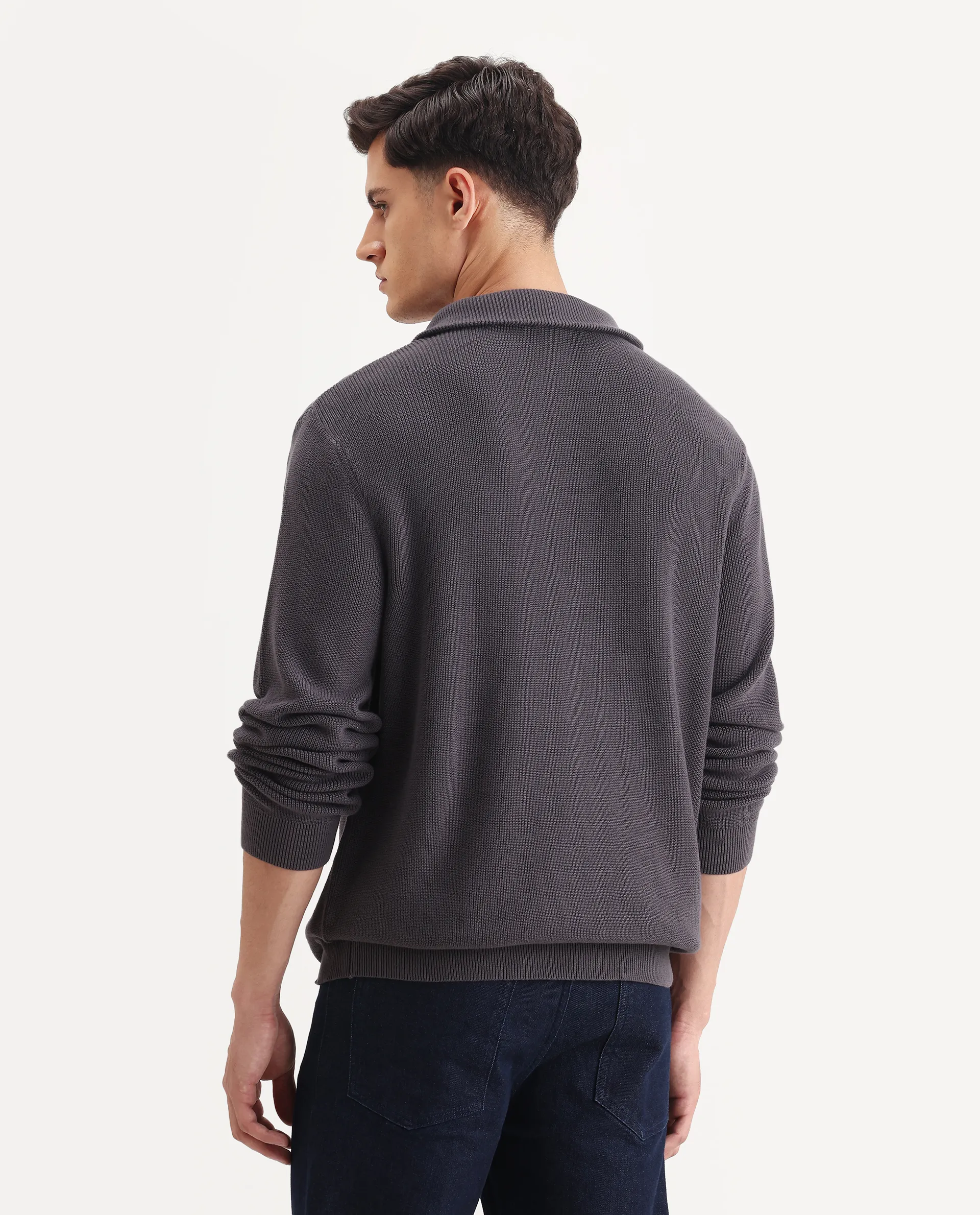 Rare Rabbit Men's Laz Grey Cotton Plain Regular Fit Full Sleeve High Neck Sweater - Image 7