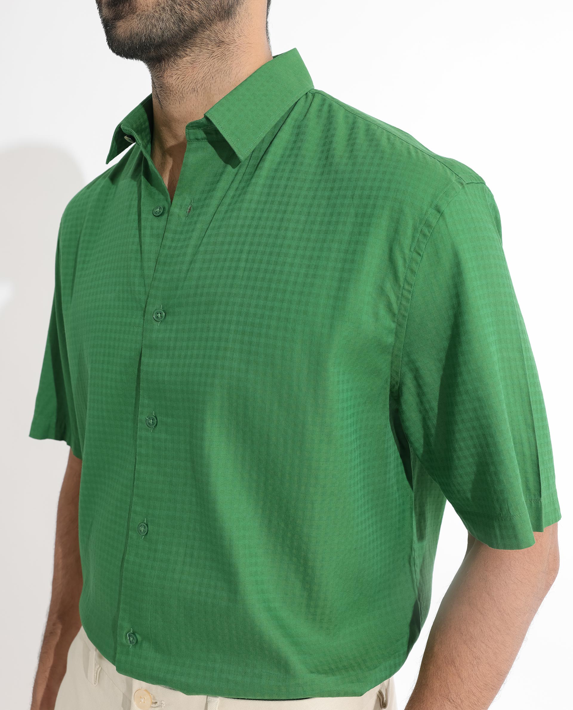 Rare Rabbit Men's Lazio Green Cotton Checked Print Regular Fit Half Sleeve Collared Shirt - Image 4