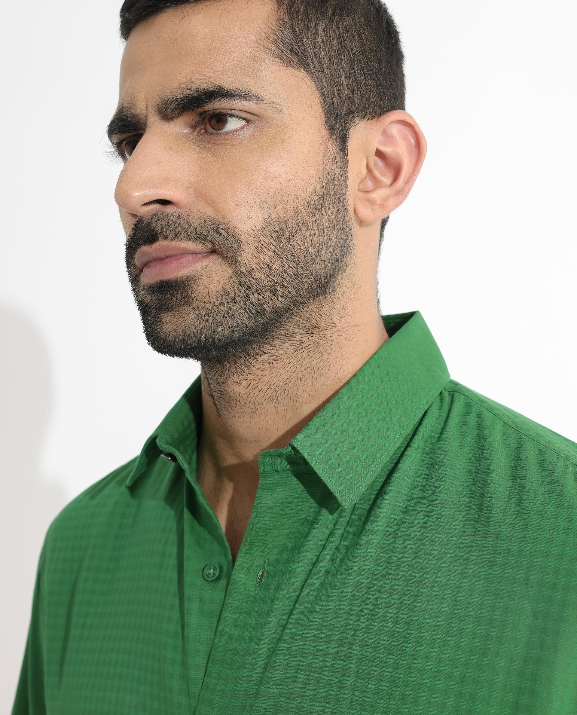 Rare Rabbit Men's Lazio Green Cotton Checked Print Regular Fit Half Sleeve Collared Shirt - Image 7