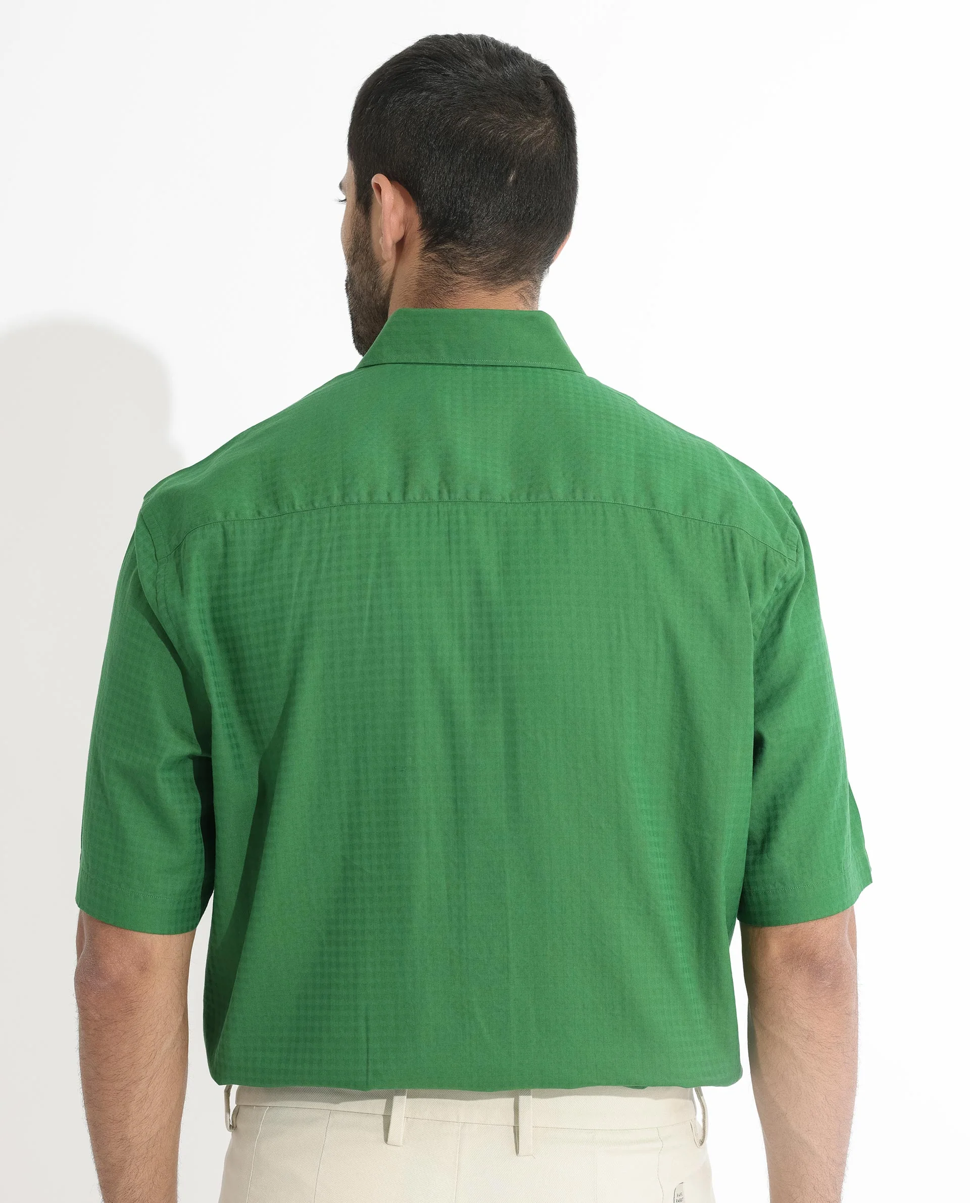 Rare Rabbit Men's Lazio Green Cotton Checked Print Regular Fit Half Sleeve Collared Shirt - Image 8