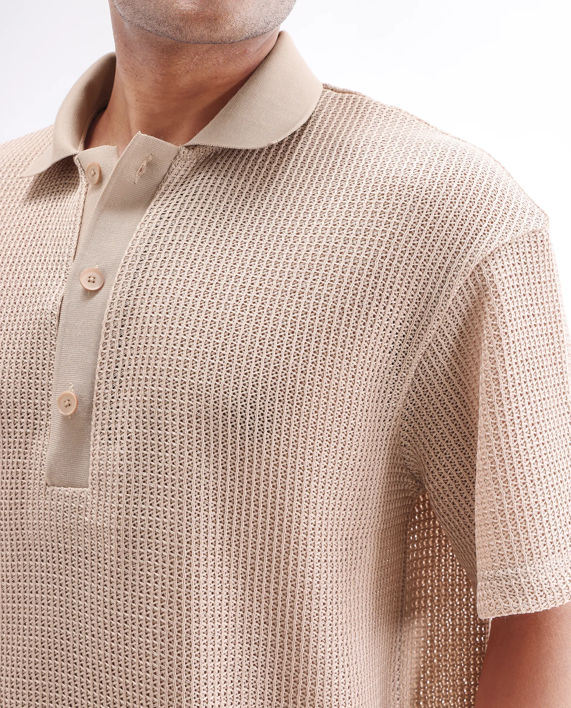 Rare Rabbit Men's Lbiza Beige Cotton Plain Regular Fit Half Sleeve Collared Shirt - Image 3
