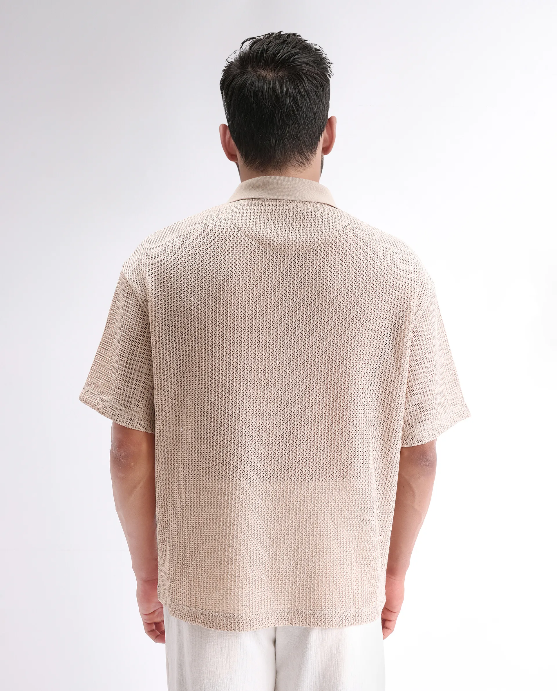 Rare Rabbit Men's Lbiza Beige Cotton Plain Regular Fit Half Sleeve Collared Shirt - Image 4