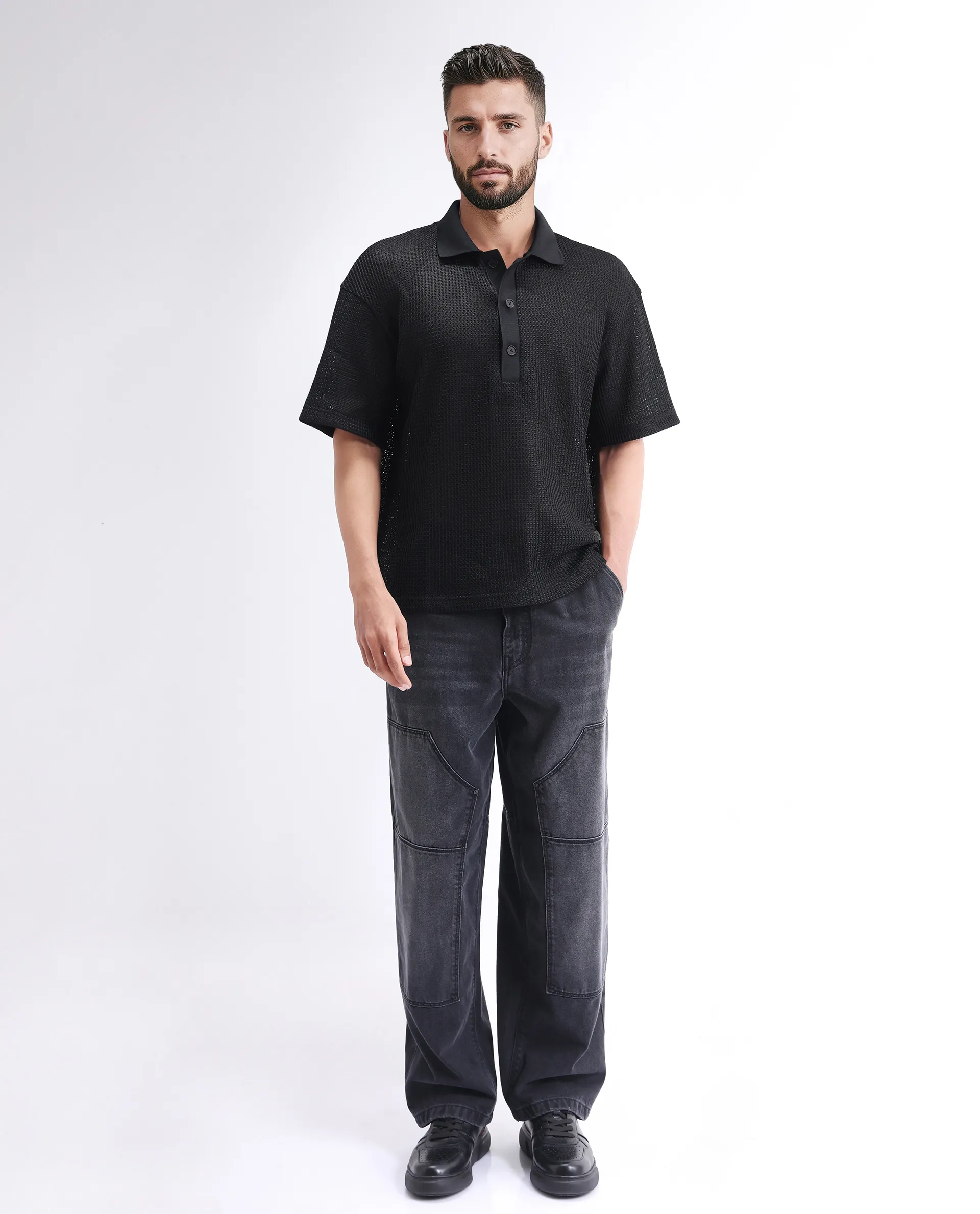 Rare Rabbit Men's Lbiza Black Cotton Plain Regular Fit Full Sleeve Collared Shirt - Image 4