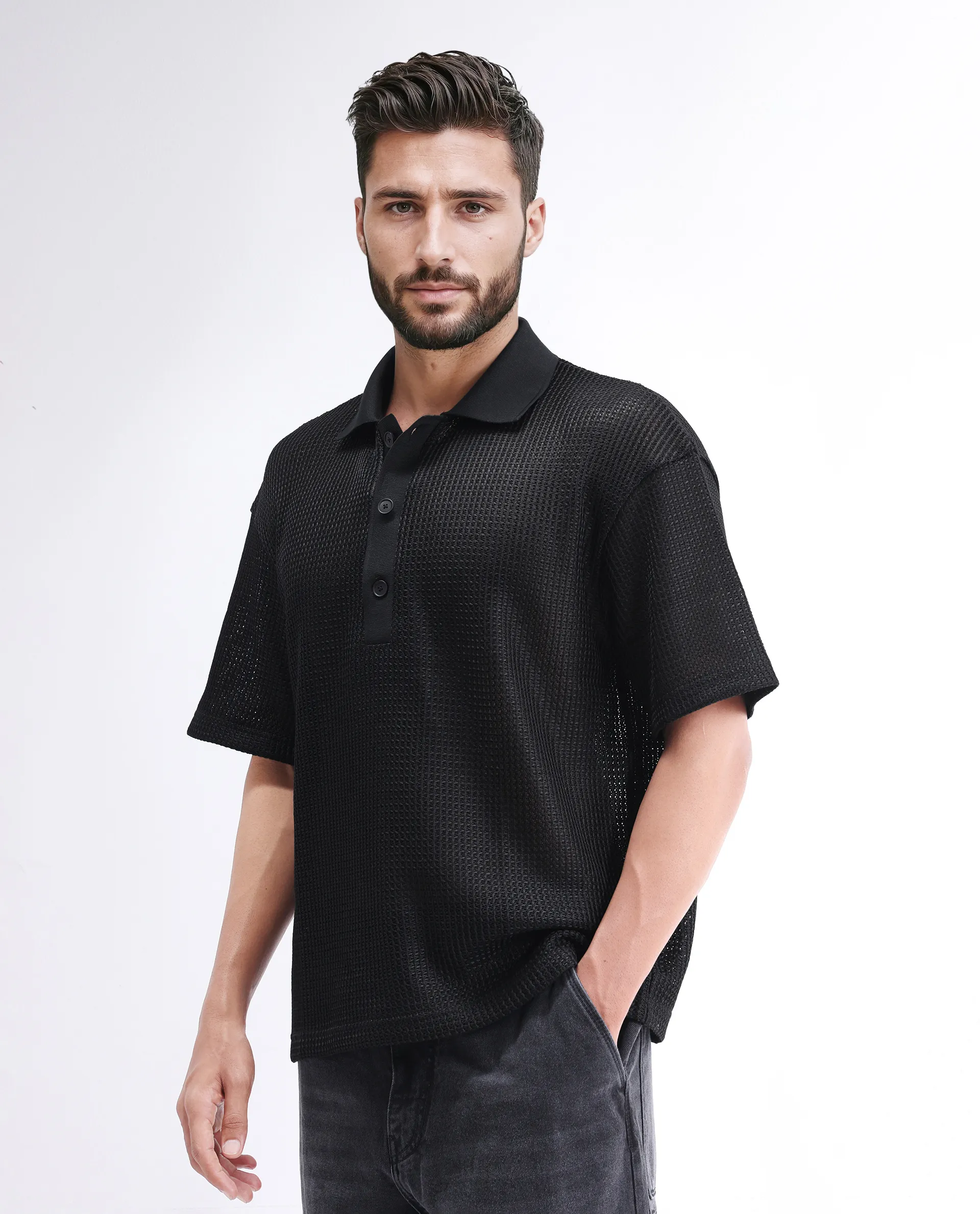 Rare Rabbit Men's Lbiza Black Cotton Plain Regular Fit Full Sleeve Collared Shirt - Image 5