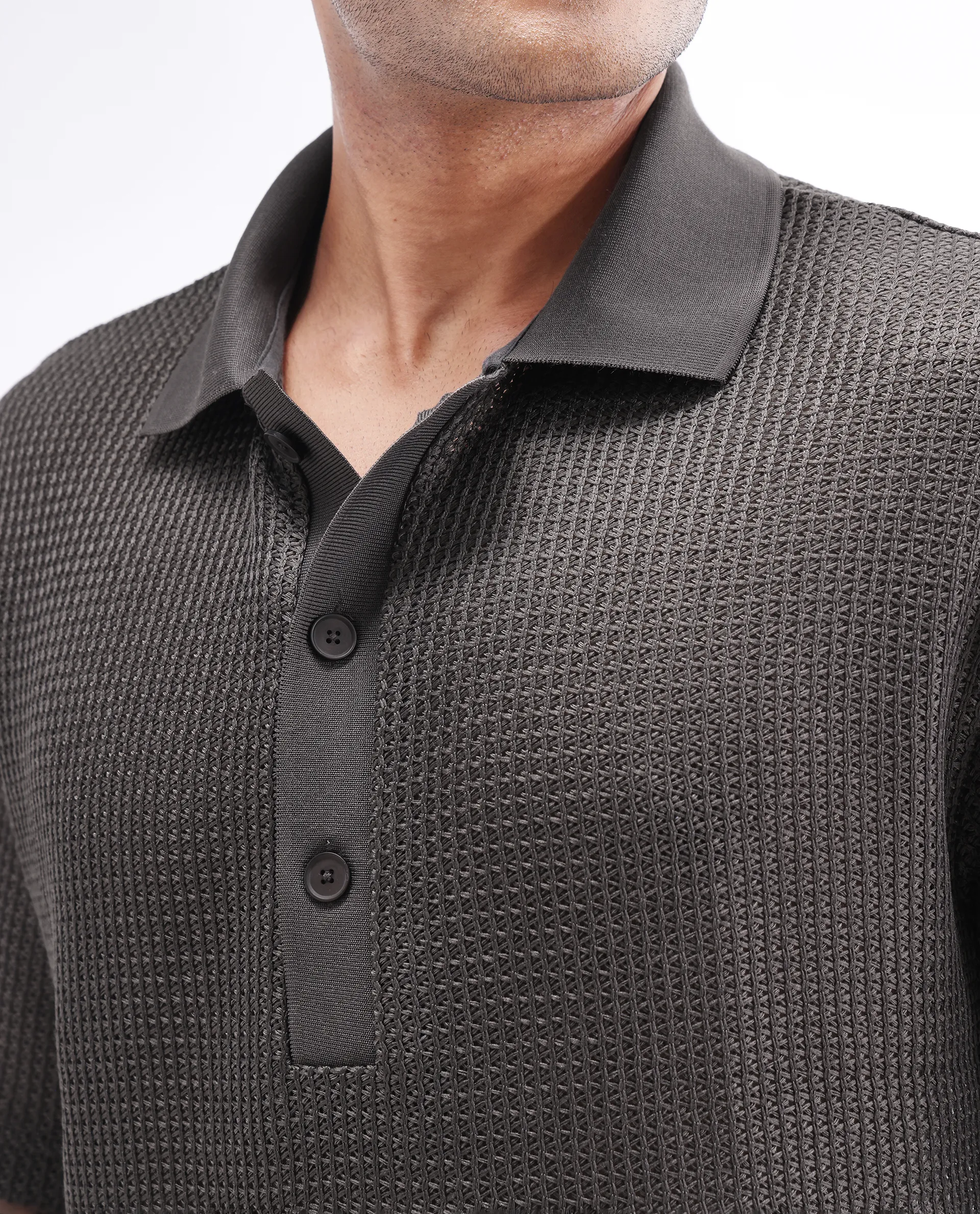 Rare Rabbit Men's Lbiza Dark Grey Cotton Plain Regular Fit Half Sleeve Collared Shirt - Image 3