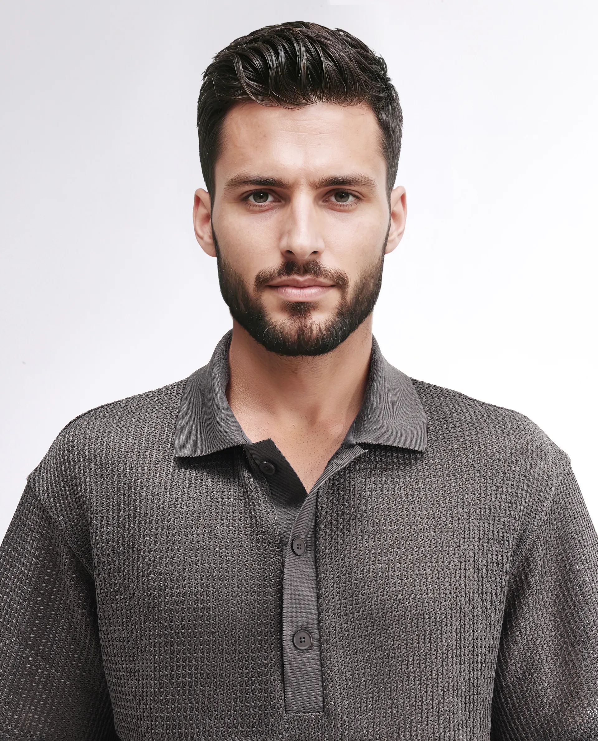 Rare Rabbit Men's Lbiza Dark Grey Cotton Plain Regular Fit Half Sleeve Collared Shirt - Image 6