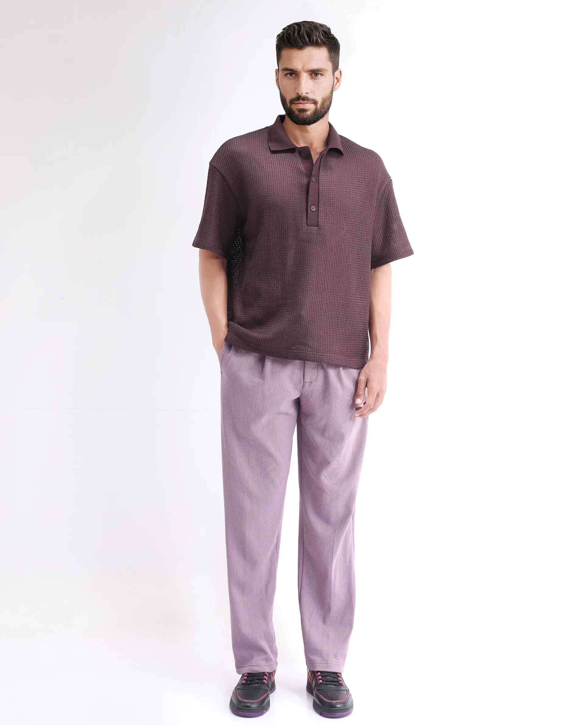 Rare Rabbit Men's Lbiza Maroon Cotton Plain Regular Fit Half Sleeve Collared Shirt - Image 2