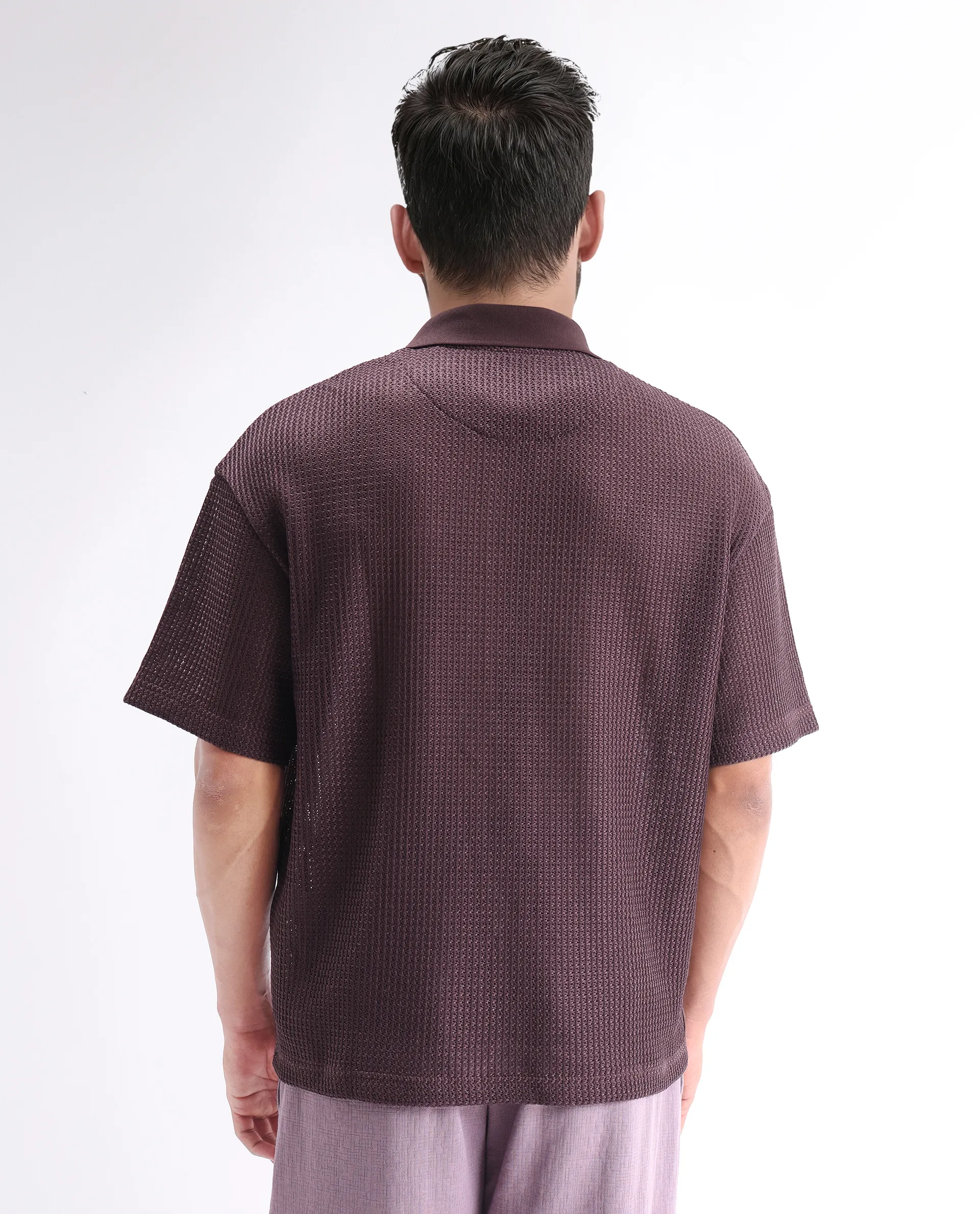 Rare Rabbit Men's Lbiza Maroon Cotton Plain Regular Fit Half Sleeve Collared Shirt - Image 4