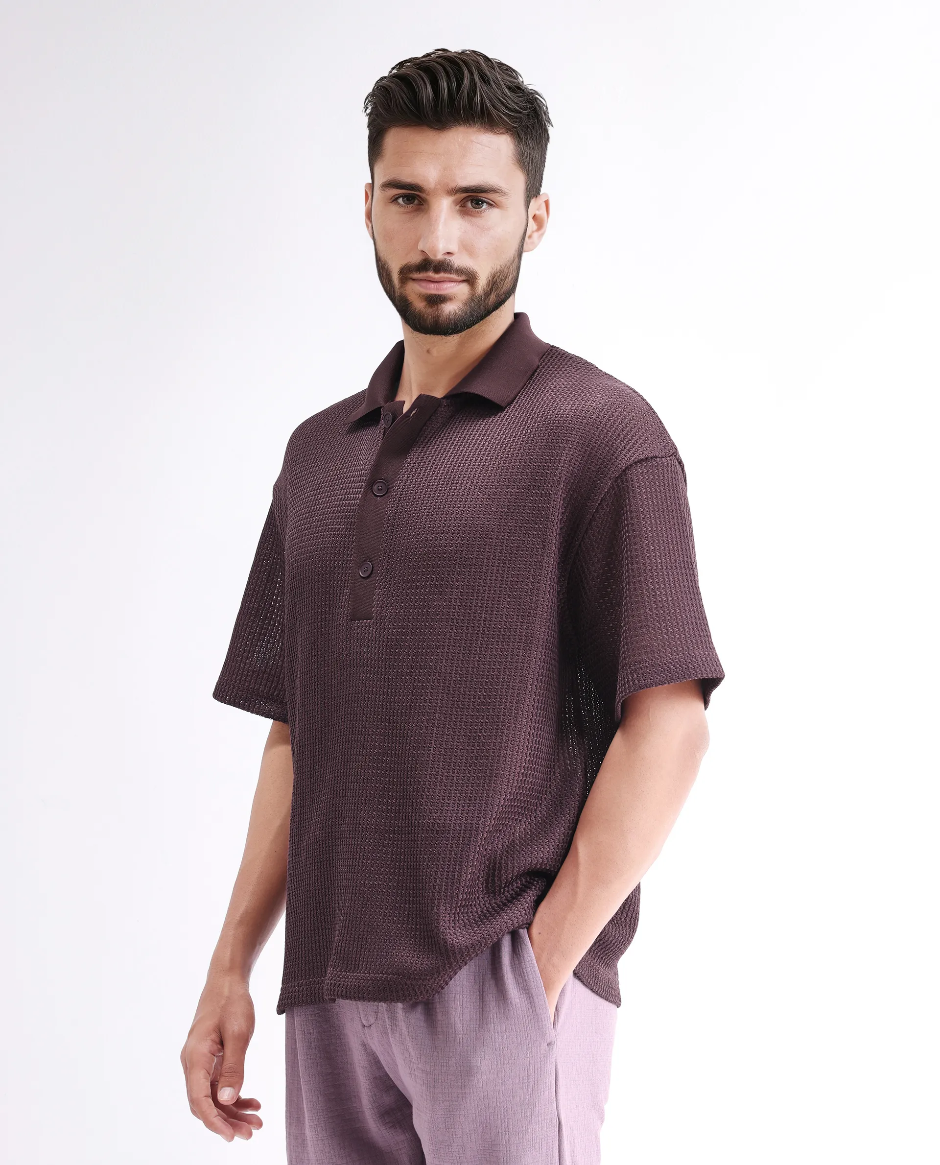Rare Rabbit Men's Lbiza Maroon Cotton Plain Regular Fit Half Sleeve Collared Shirt - Image 6
