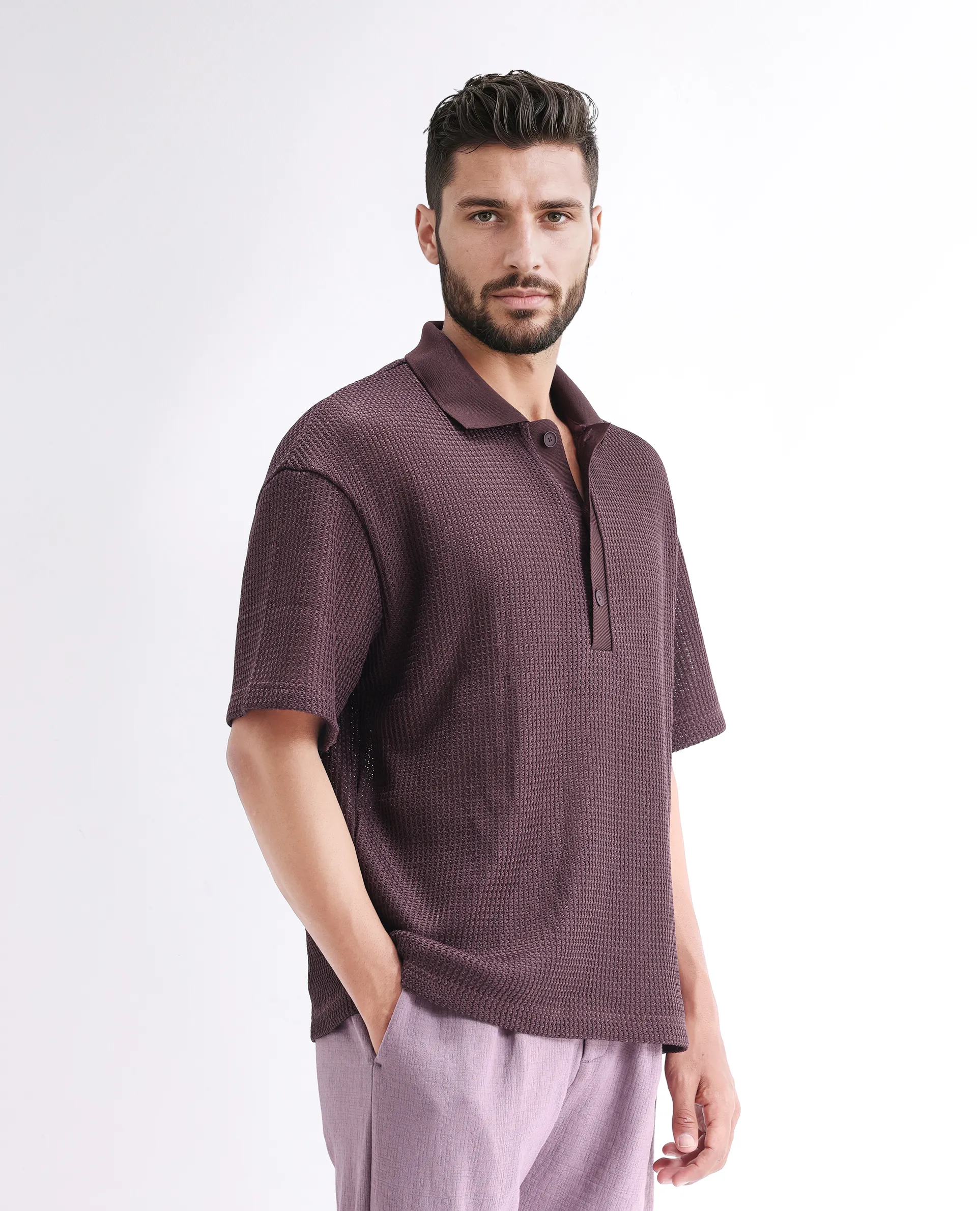 Rare Rabbit Men's Lbiza Maroon Cotton Plain Regular Fit Half Sleeve Collared Shirt - Image 7