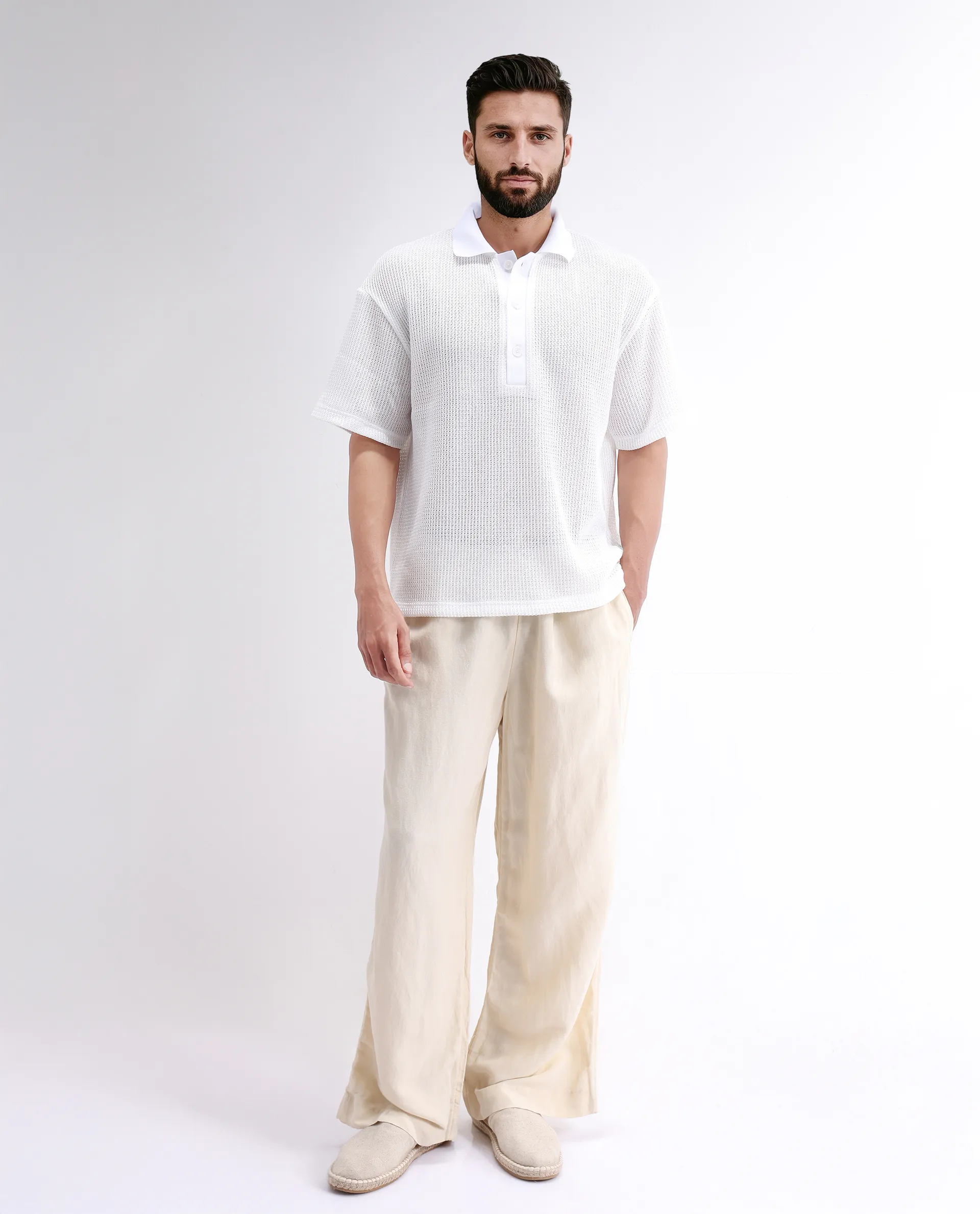 Rare Rabbit Men's Lbiza White Cotton Plain Regular Fit Half Sleeve Collared Shirt - Image 4