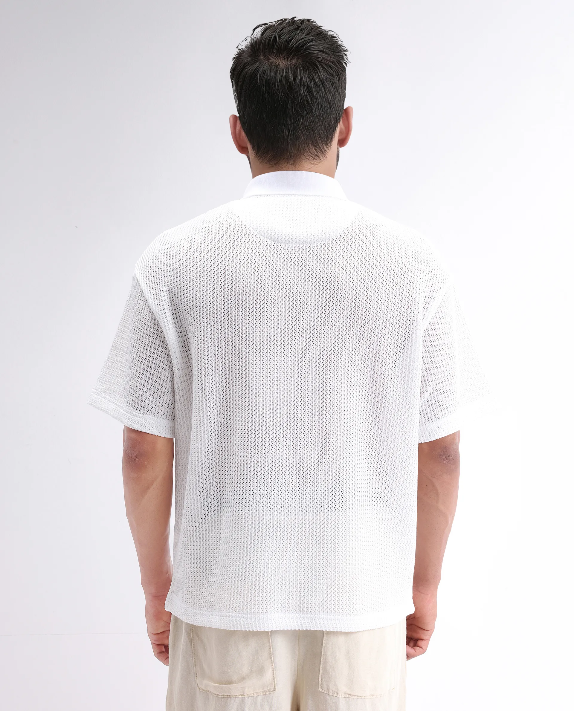 Rare Rabbit Men's Lbiza White Cotton Plain Regular Fit Half Sleeve Collared Shirt - Image 5