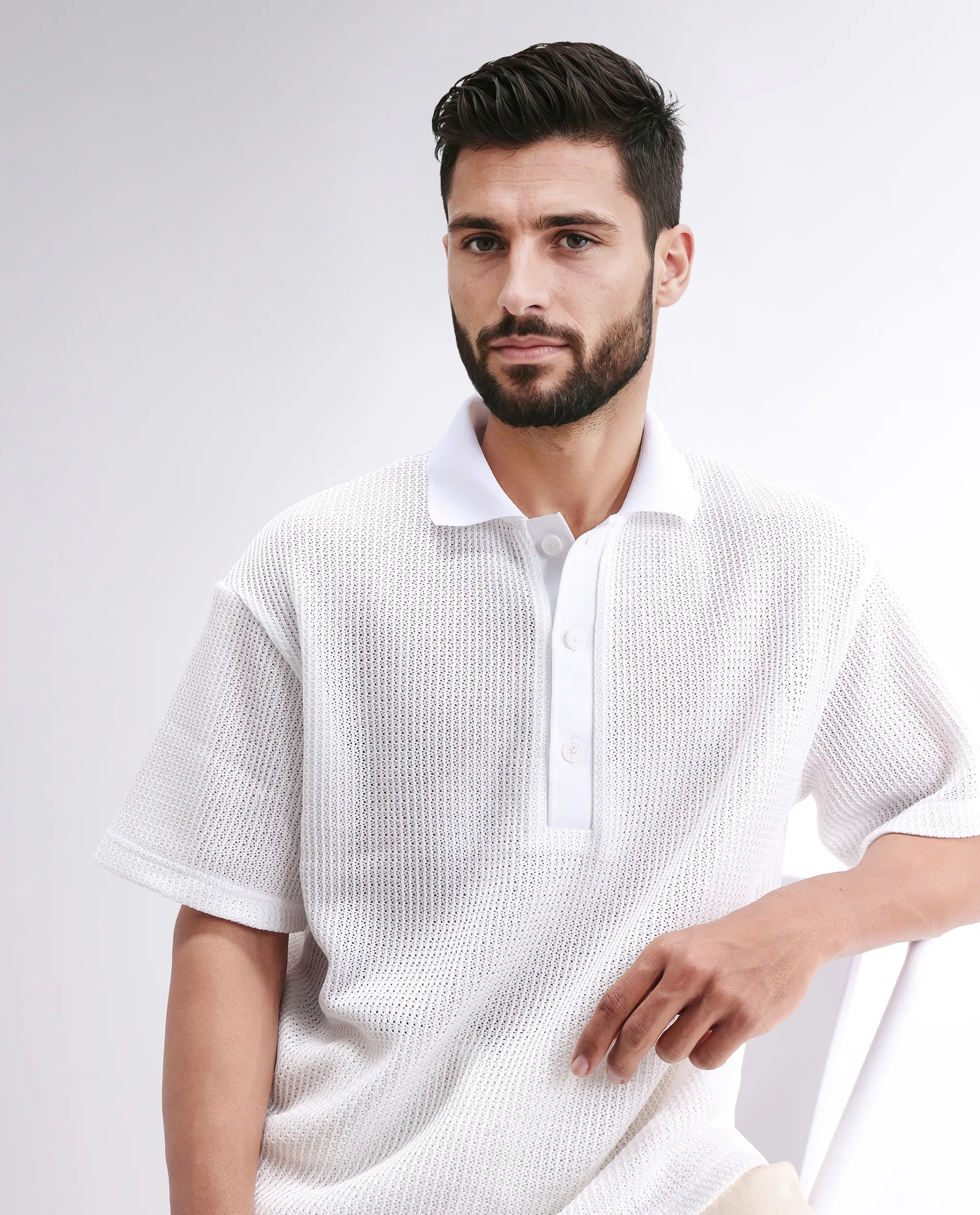 Rare Rabbit Men's Lbiza White Cotton Plain Regular Fit Half Sleeve Collared Shirt - Image 6