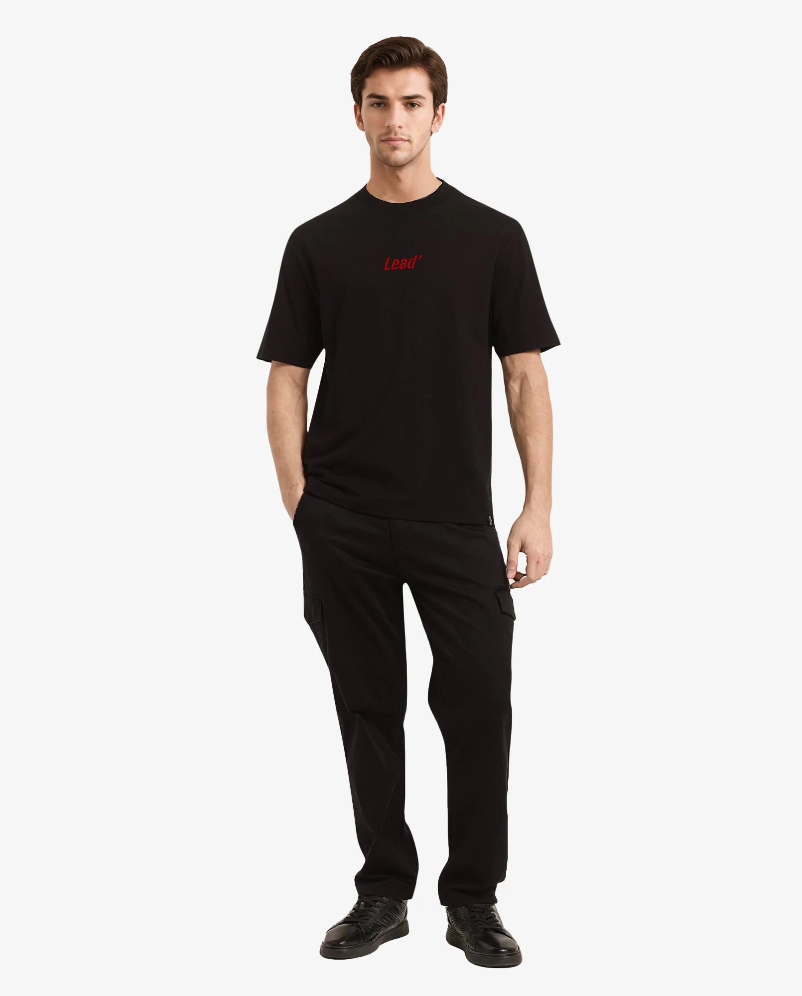Rare Rabbit Men's Lea Black Cotton Graphic Print Oversized Fit Half Sleeve Crew Neck T-Shirt - Image 2