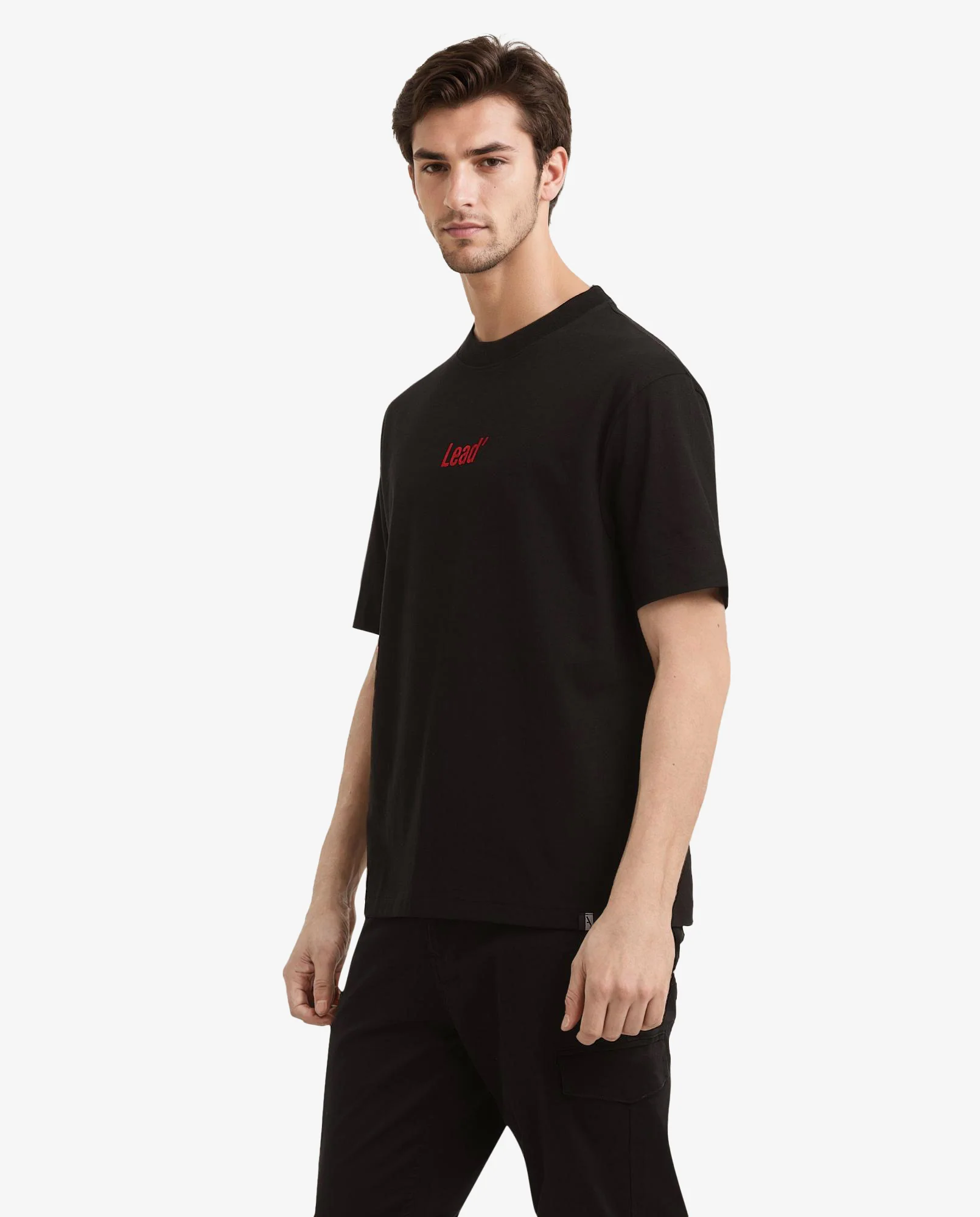 Rare Rabbit Men's Lea Black Cotton Graphic Print Oversized Fit Half Sleeve Crew Neck T-Shirt - Image 3