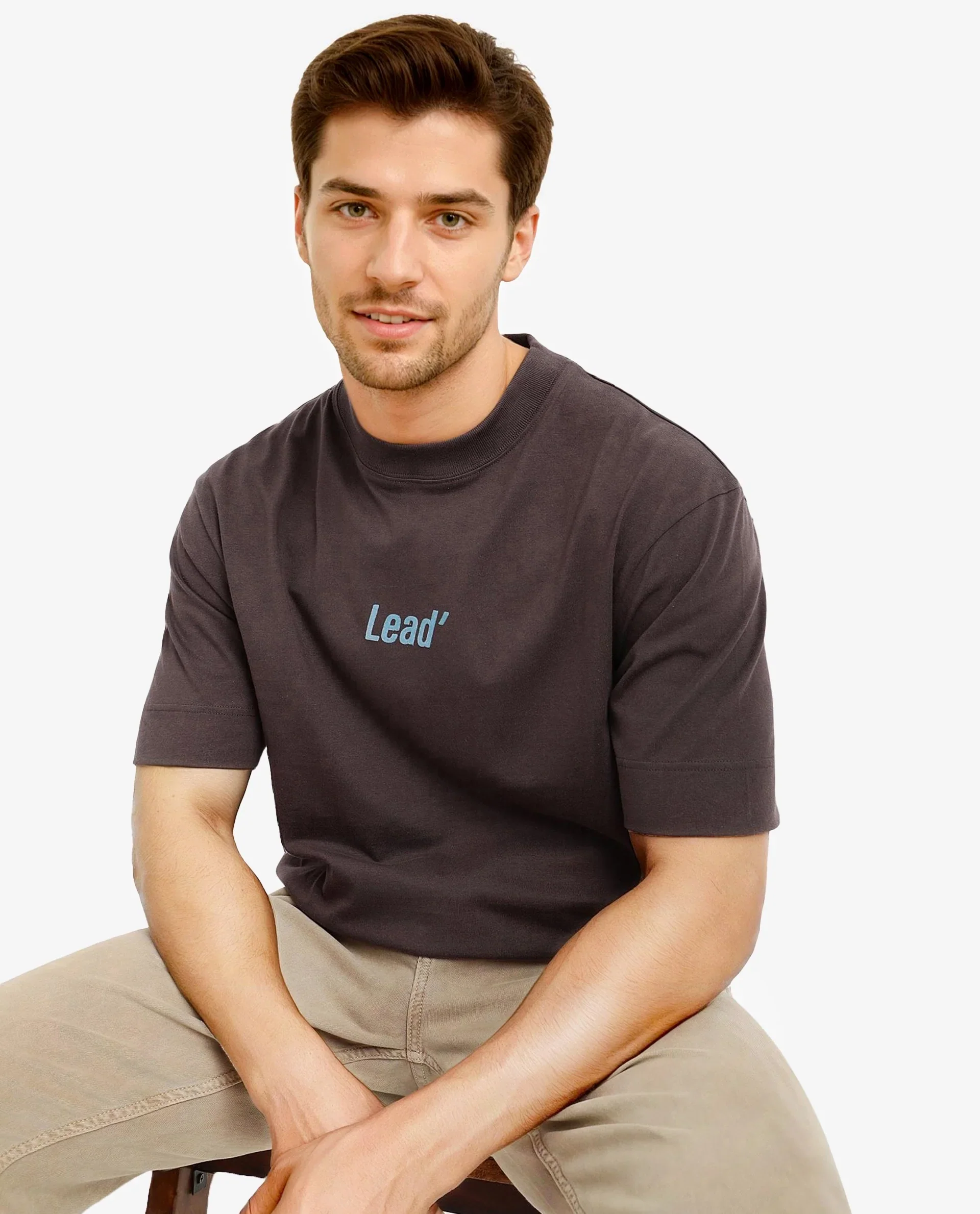 Rare Rabbit Men's Plain Oversized Fit Half Sleeve Crew Neck T-Shirt - Image 6