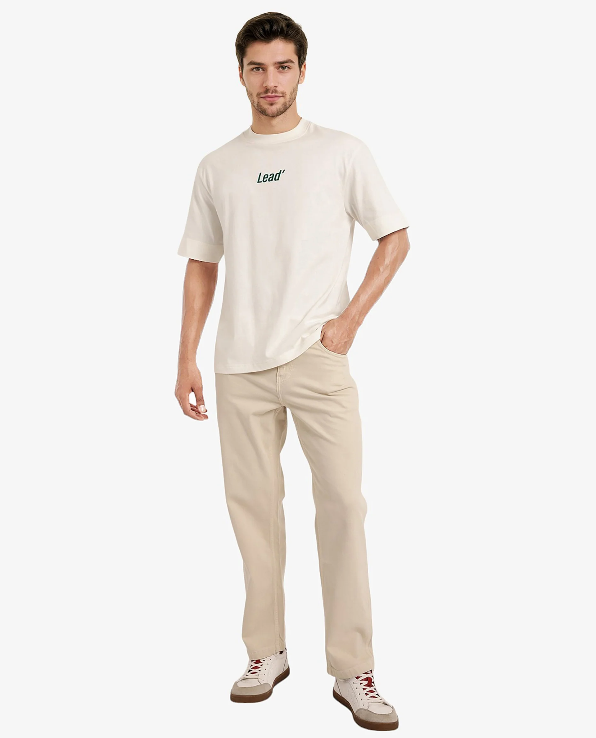 Rare Rabbit Men's Lea Off White Cotton Graphic Print Oversized Fit Half Sleeve Crew Neck T-Shirt - Image 2