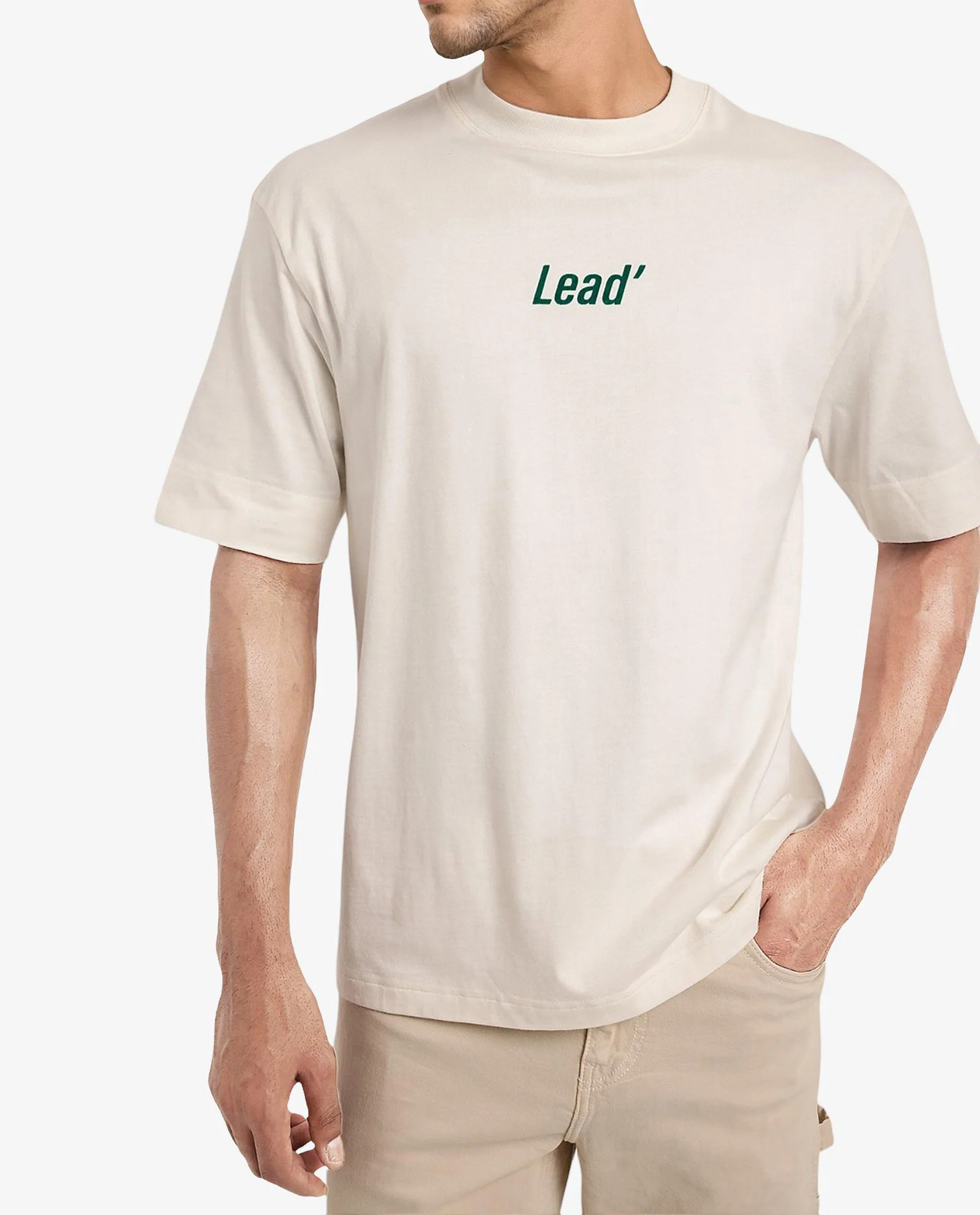 Rare Rabbit Men's Lea Off White Cotton Graphic Print Oversized Fit Half Sleeve Crew Neck T-Shirt - Image 3