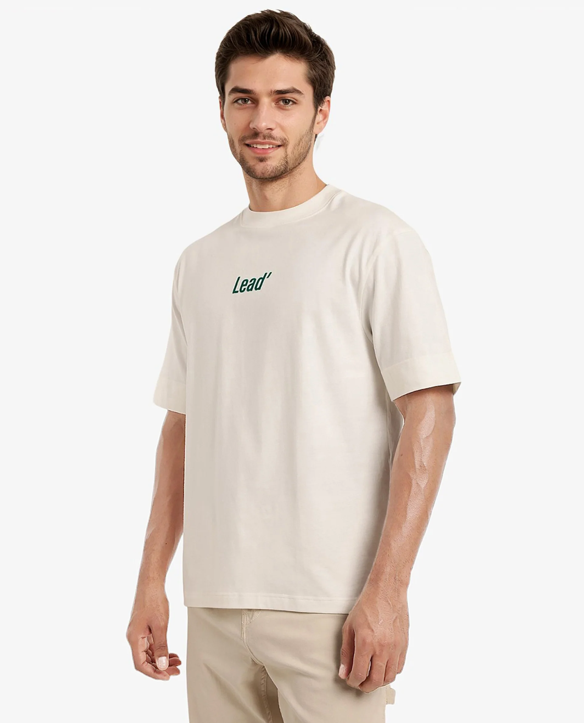 Rare Rabbit Men's Lea Off White Cotton Graphic Print Oversized Fit Half Sleeve Crew Neck T-Shirt - Image 7