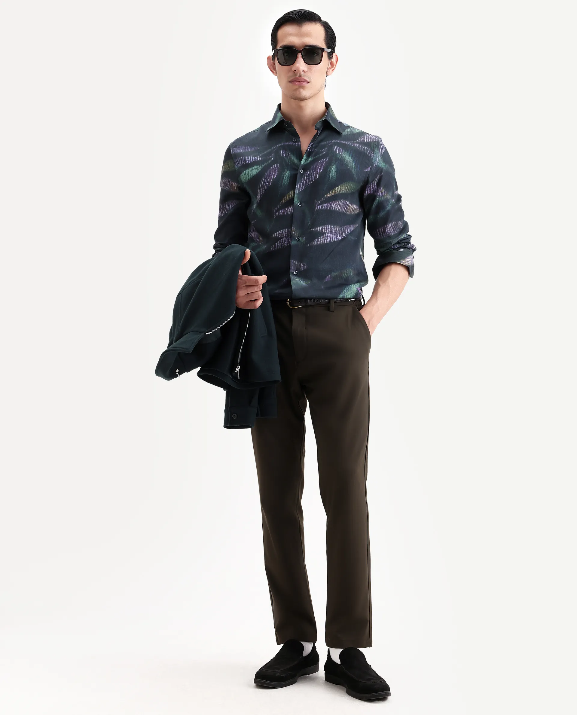 Rare Rabbit Men's Leafo Dusky Green Cotton Blend Blend Fabric Full Sleeve Regular Fit Abstract Print Shirt - Image 2