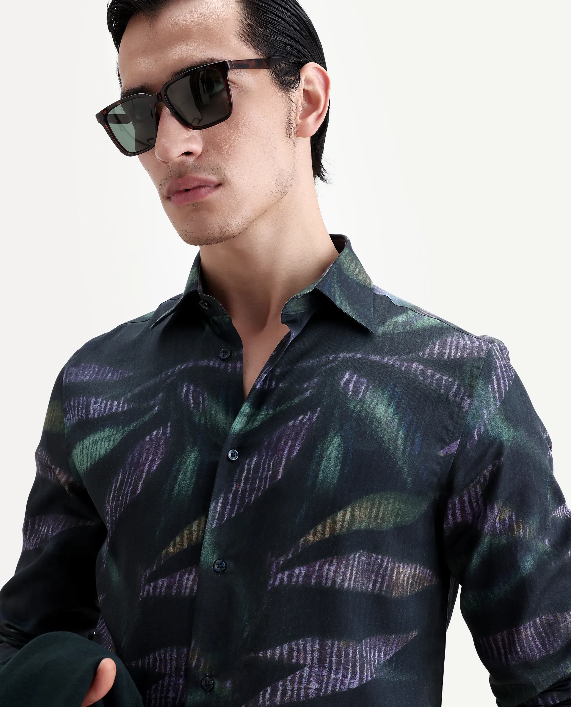 Rare Rabbit Men's Leafo Dusky Green Cotton Blend Blend Fabric Full Sleeve Regular Fit Abstract Print Shirt - Image 5
