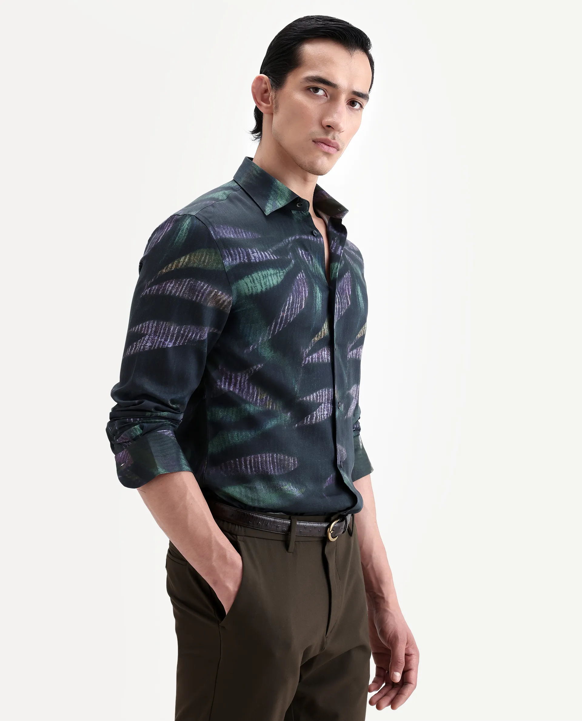 Rare Rabbit Men's Leafo Dusky Green Cotton Blend Blend Fabric Full Sleeve Regular Fit Abstract Print Shirt - Image 7