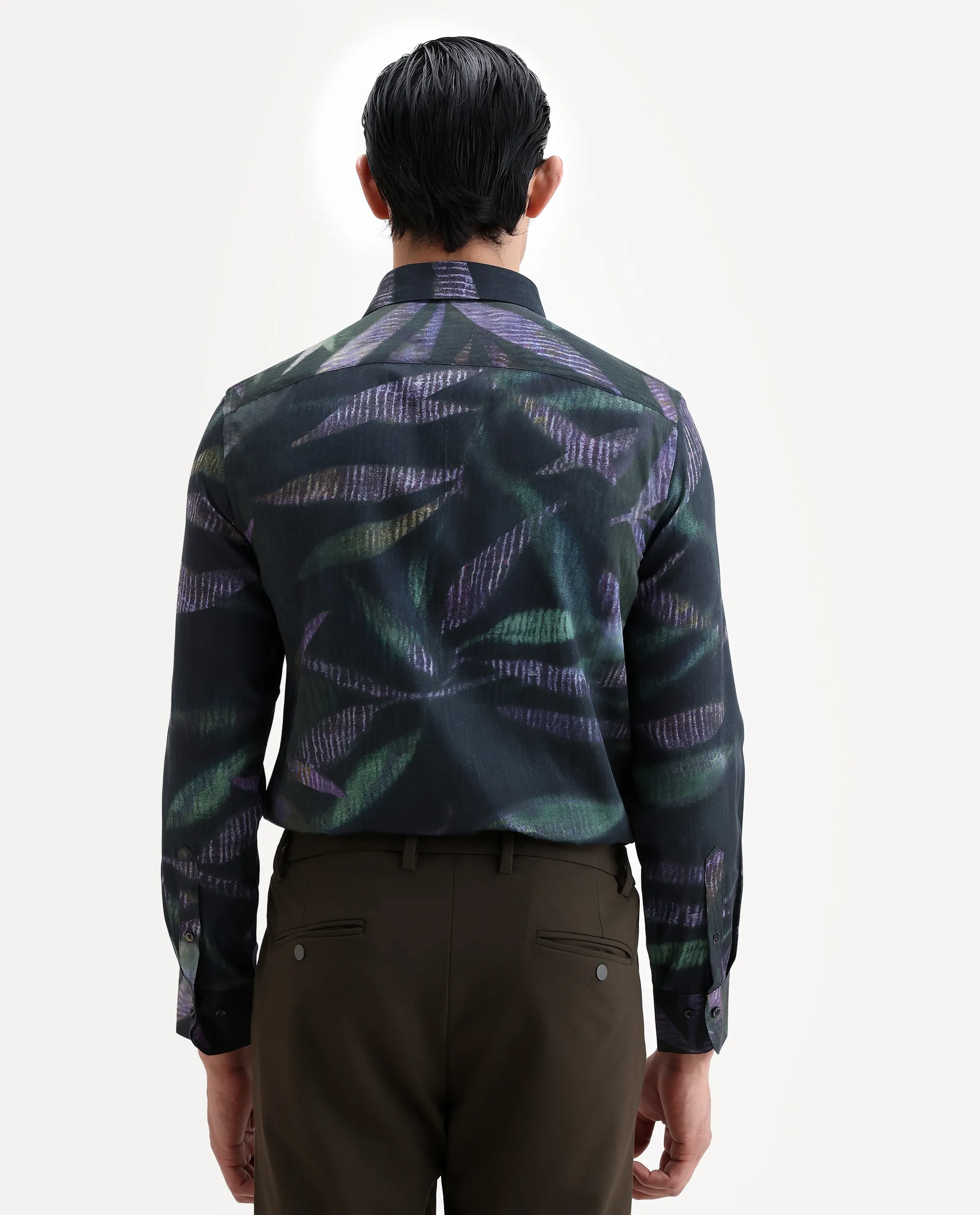 Rare Rabbit Men's Leafo Dusky Green Cotton Blend Blend Fabric Full Sleeve Regular Fit Abstract Print Shirt - Image 8