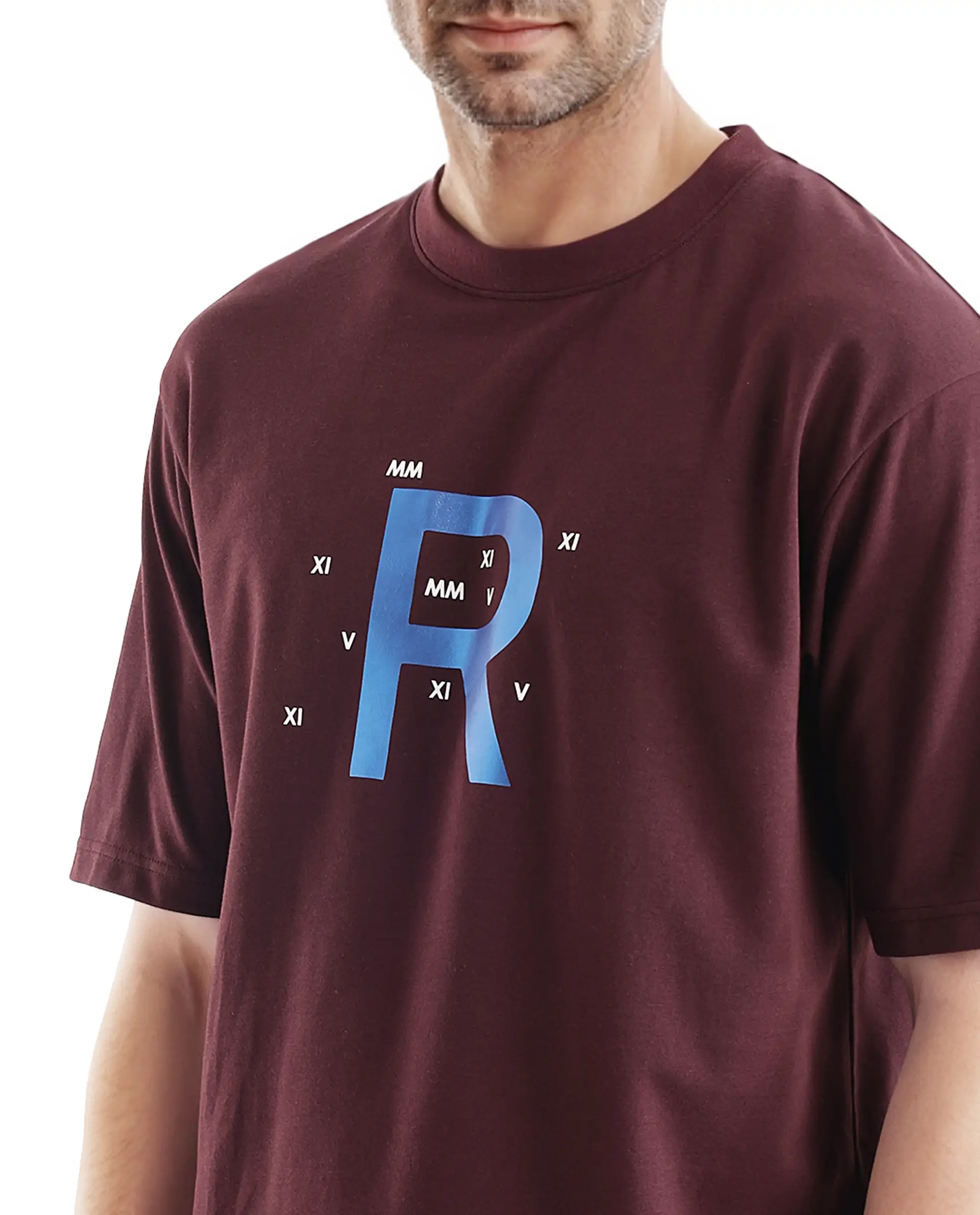 Rare Rabbit Men's Leat Dark Brown Cotton Graphic Print Boxy Fit Half Sleeve Crew Neck T-Shirt - Image 3
