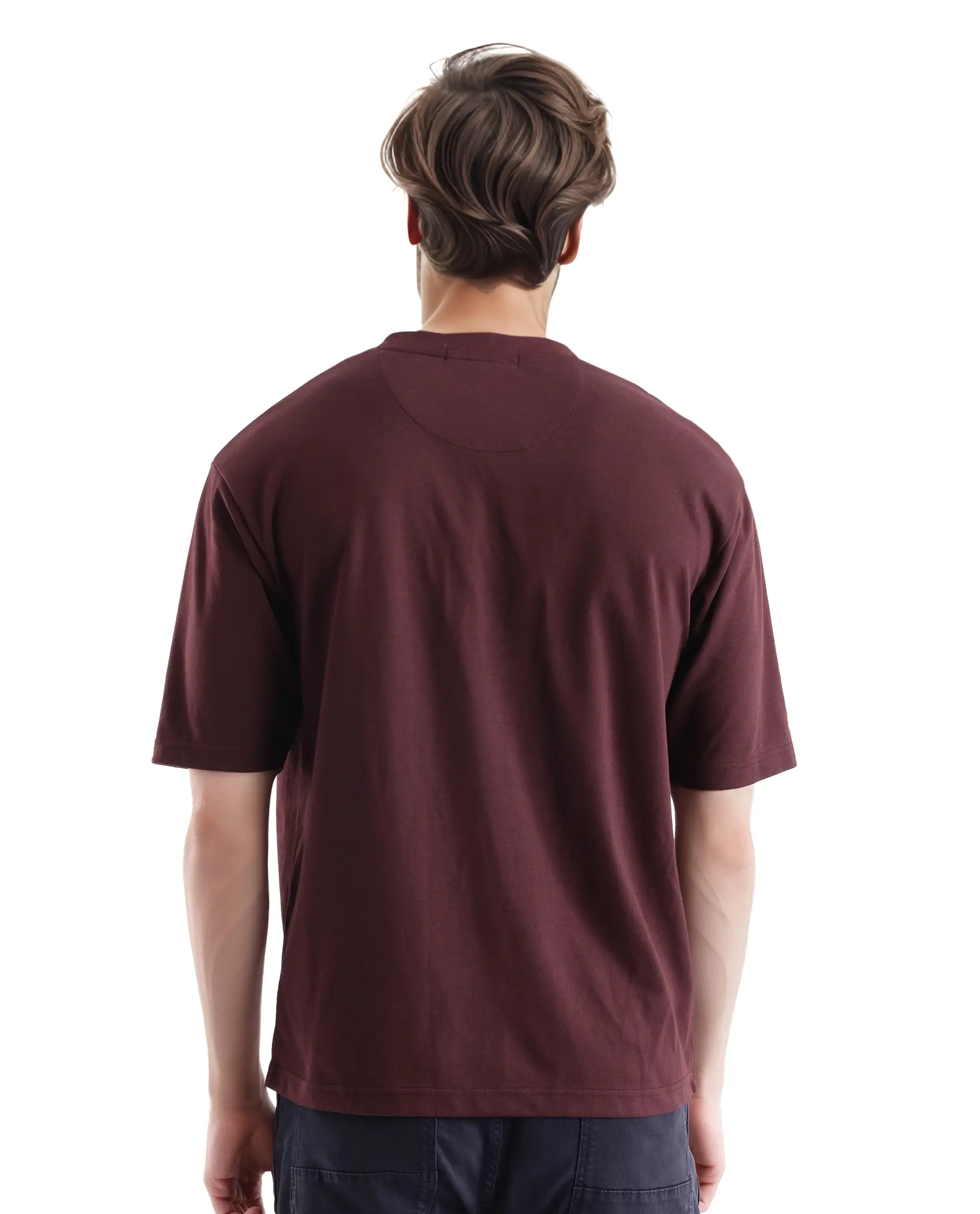 Rare Rabbit Men's Leat Dark Brown Cotton Graphic Print Boxy Fit Half Sleeve Crew Neck T-Shirt - Image 4