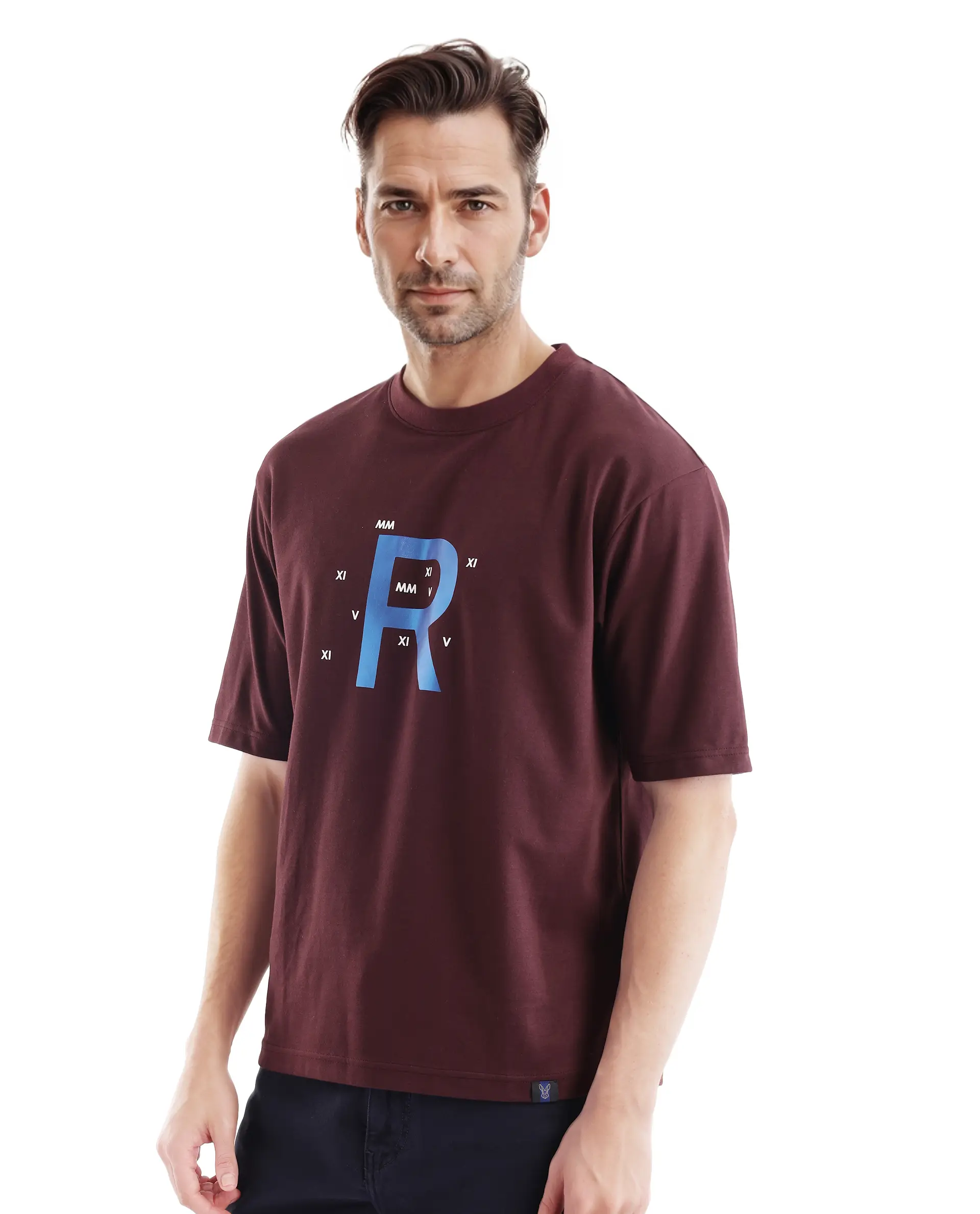Rare Rabbit Men's Leat Dark Brown Cotton Graphic Print Boxy Fit Half Sleeve Crew Neck T-Shirt - Image 5