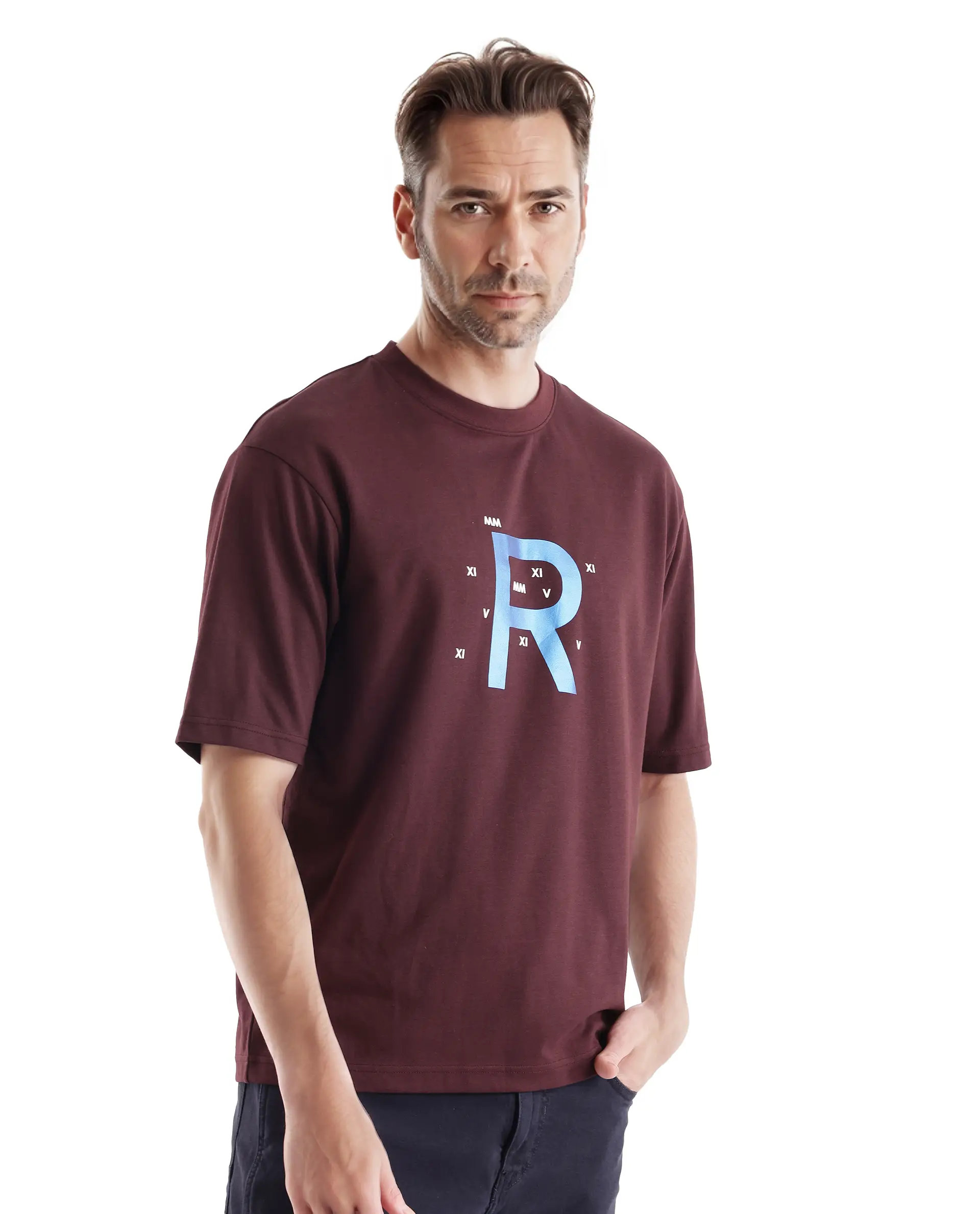 Rare Rabbit Men's Leat Dark Brown Cotton Graphic Print Boxy Fit Half Sleeve Crew Neck T-Shirt - Image 6