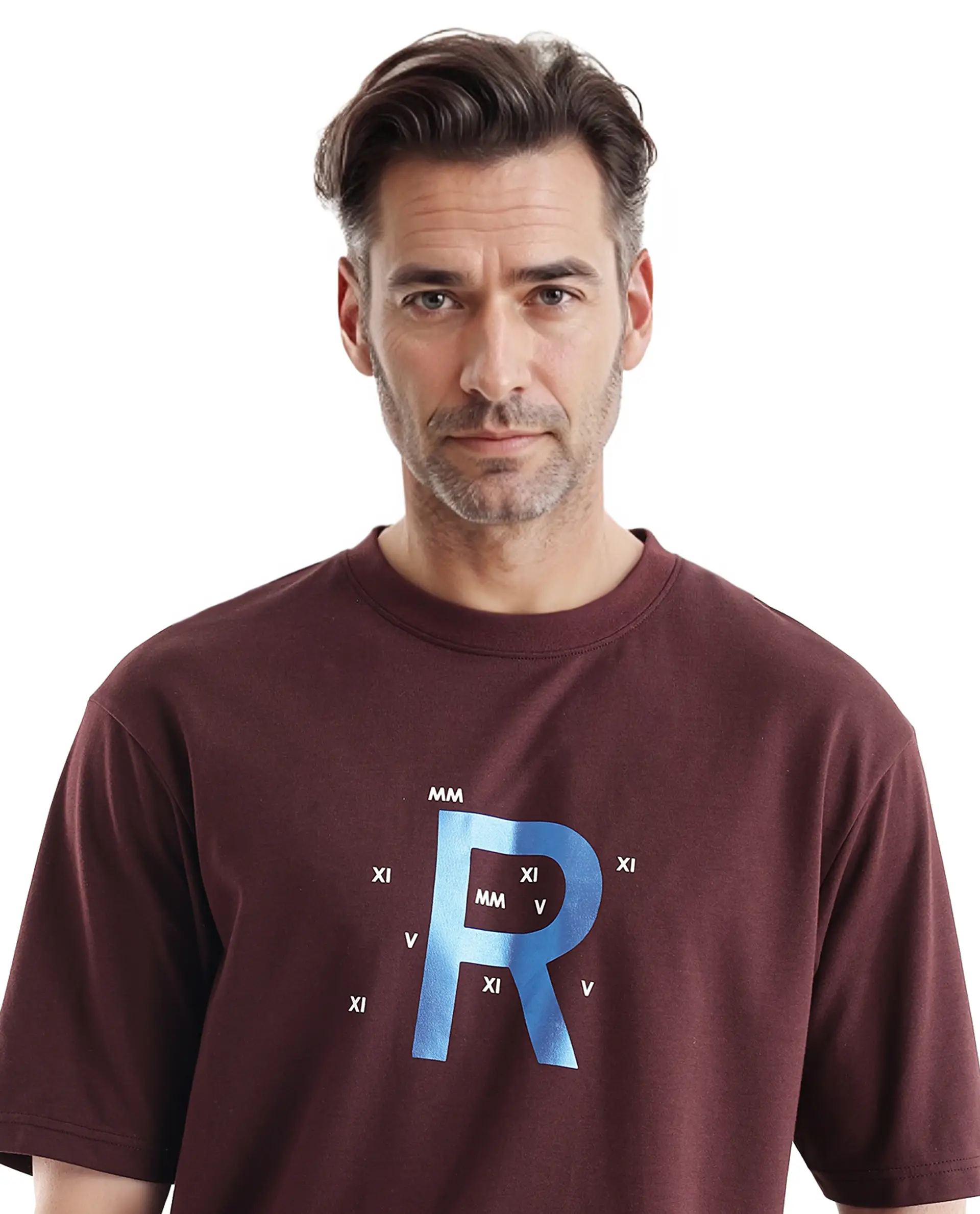 Rare Rabbit Men's Leat Dark Brown Cotton Graphic Print Boxy Fit Half Sleeve Crew Neck T-Shirt - Image 7