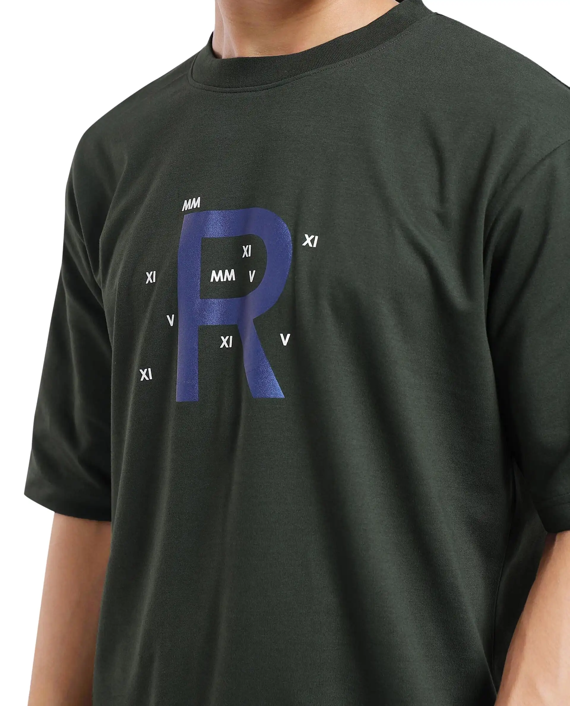 Rare Rabbit Men's Leat Olive Cotton Graphic Print Boxy Fit Half Sleeve Crew Neck T-Shirt - Image 2