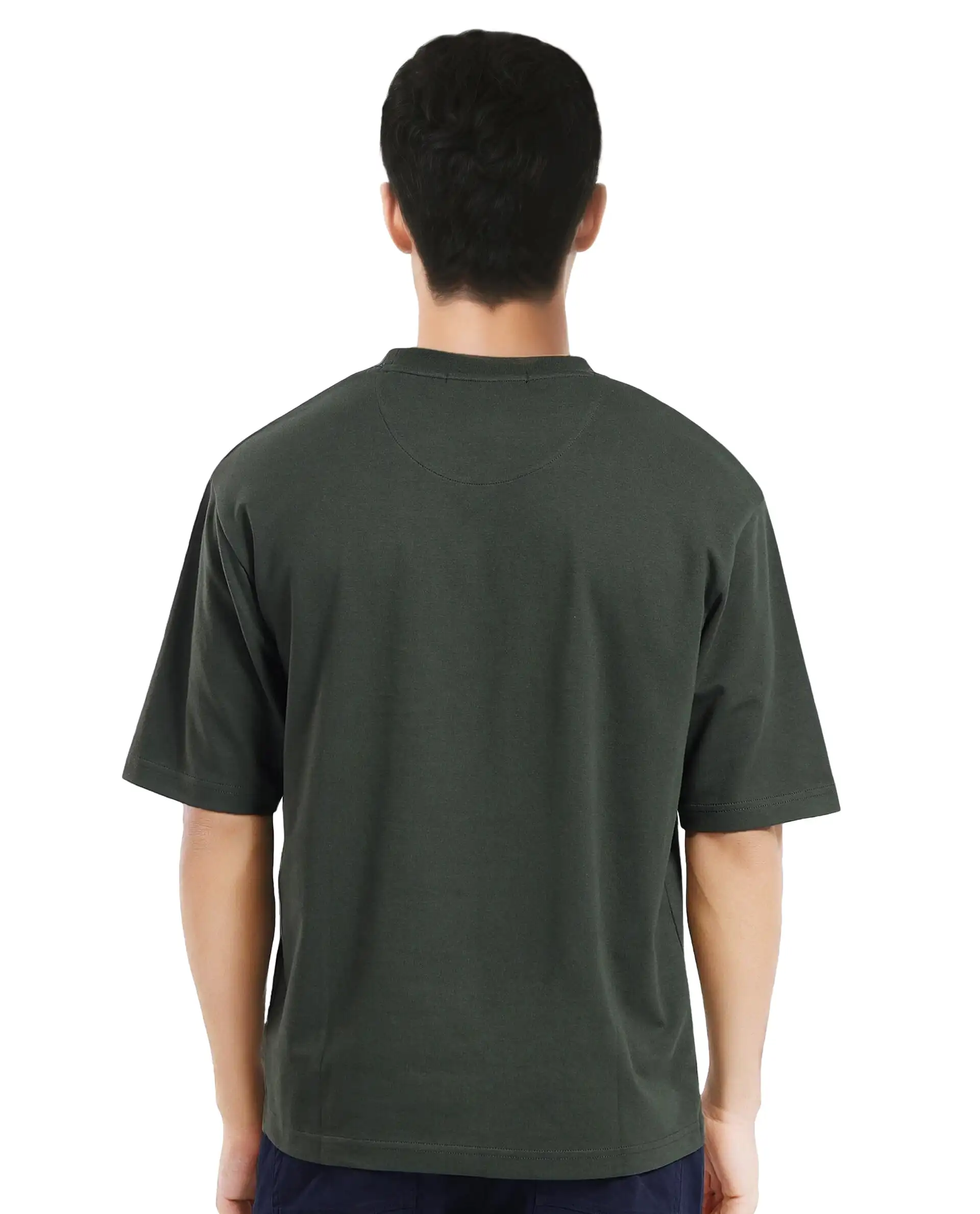Rare Rabbit Men's Leat Olive Cotton Graphic Print Boxy Fit Half Sleeve Crew Neck T-Shirt - Image 8