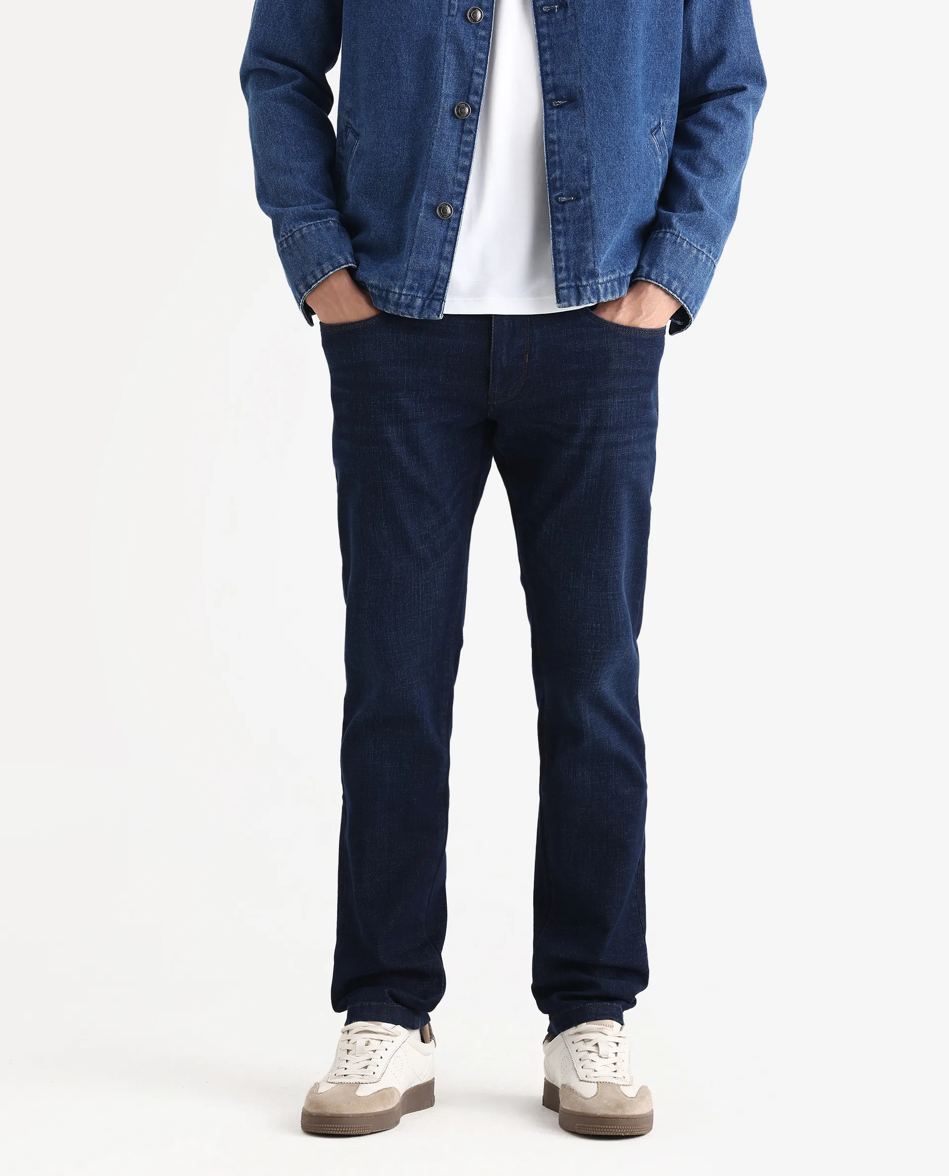 Rare Rabbit Men's Ledo-1 Dark Navy Cotton Blend Fabric Hawk Slim Plain Jeans - Image 2