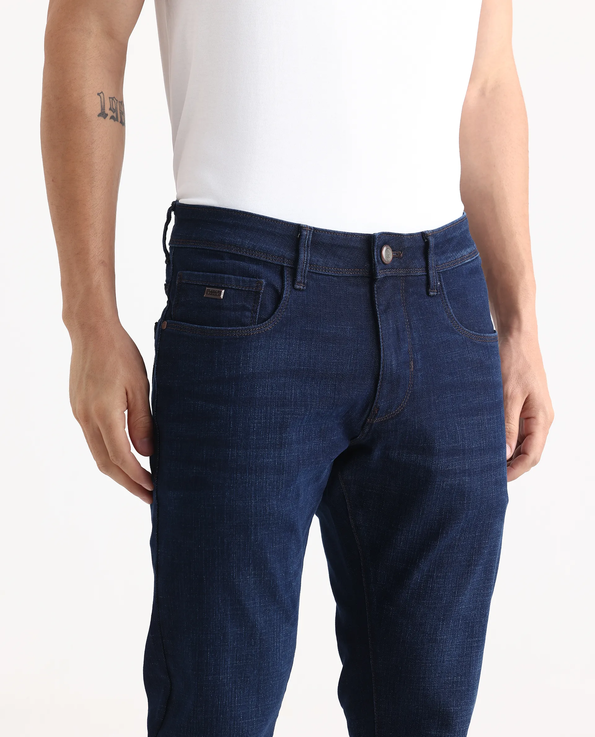 Rare Rabbit Men's Ledo-1 Dark Navy Cotton Blend Fabric Hawk Slim Plain Jeans - Image 3